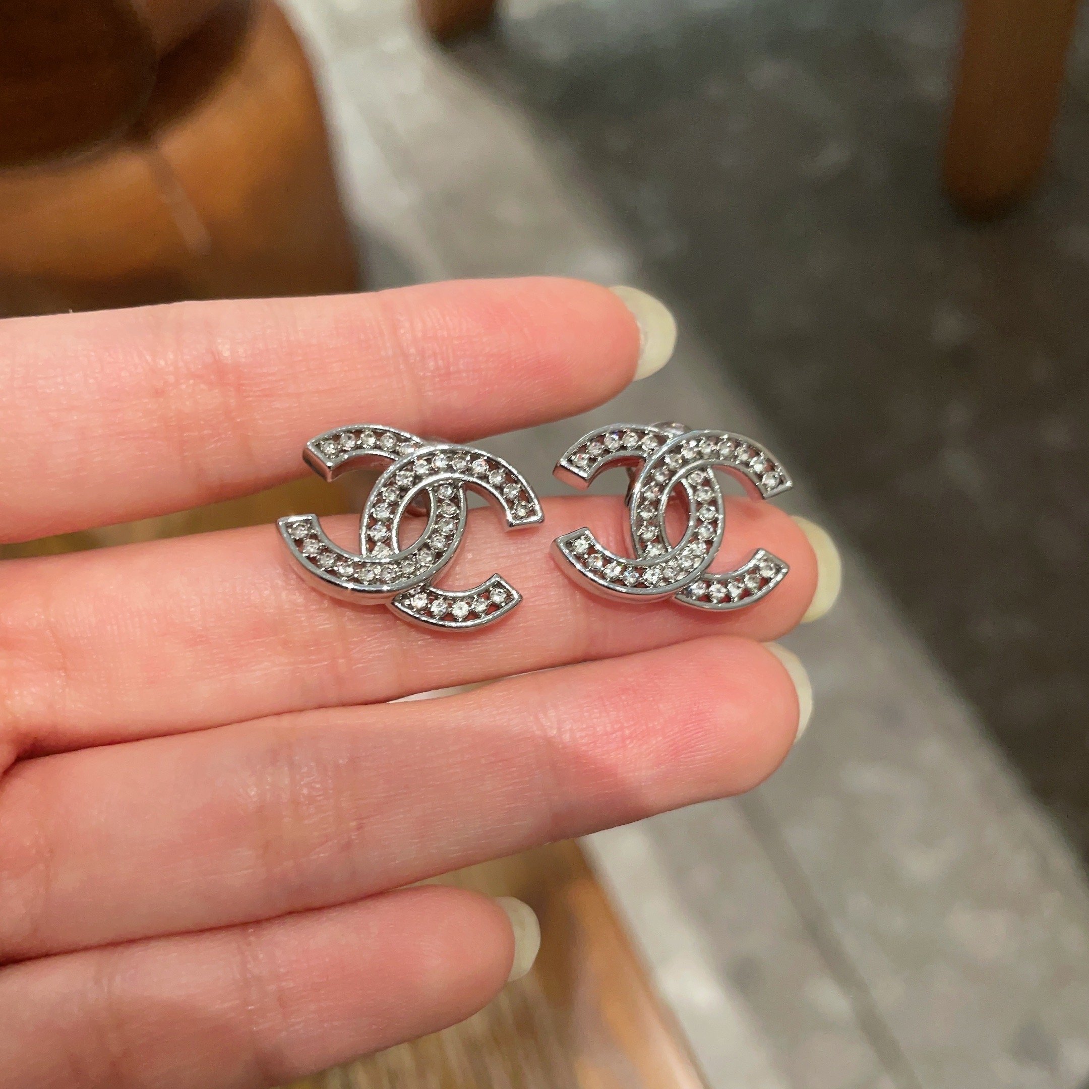 Luxury Crystal Double C Stud Earrings - Sparkling Silver Jewelry