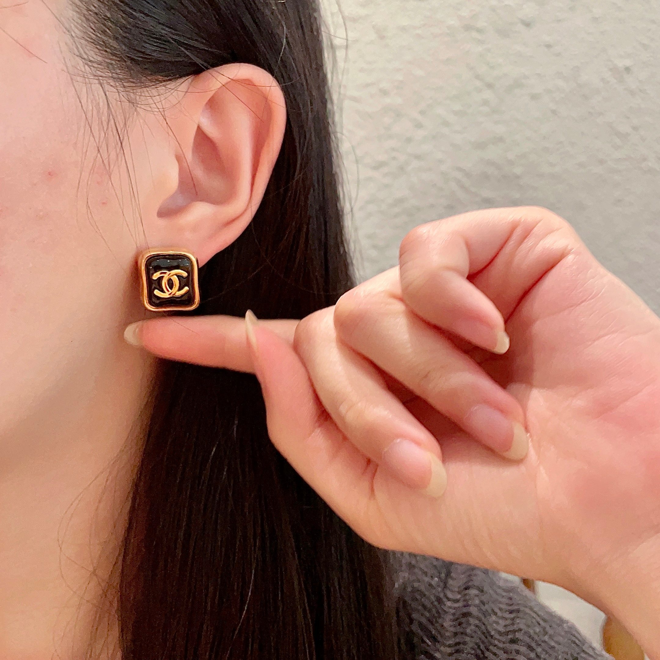 Chanel CC Logo Square Stud Earrings - Elegant Gold Tone Jewelry