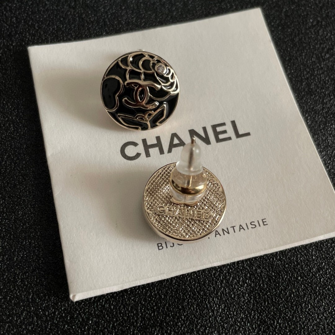 Elegant Camellia Flower CC Logo Enamel Stud Earrings