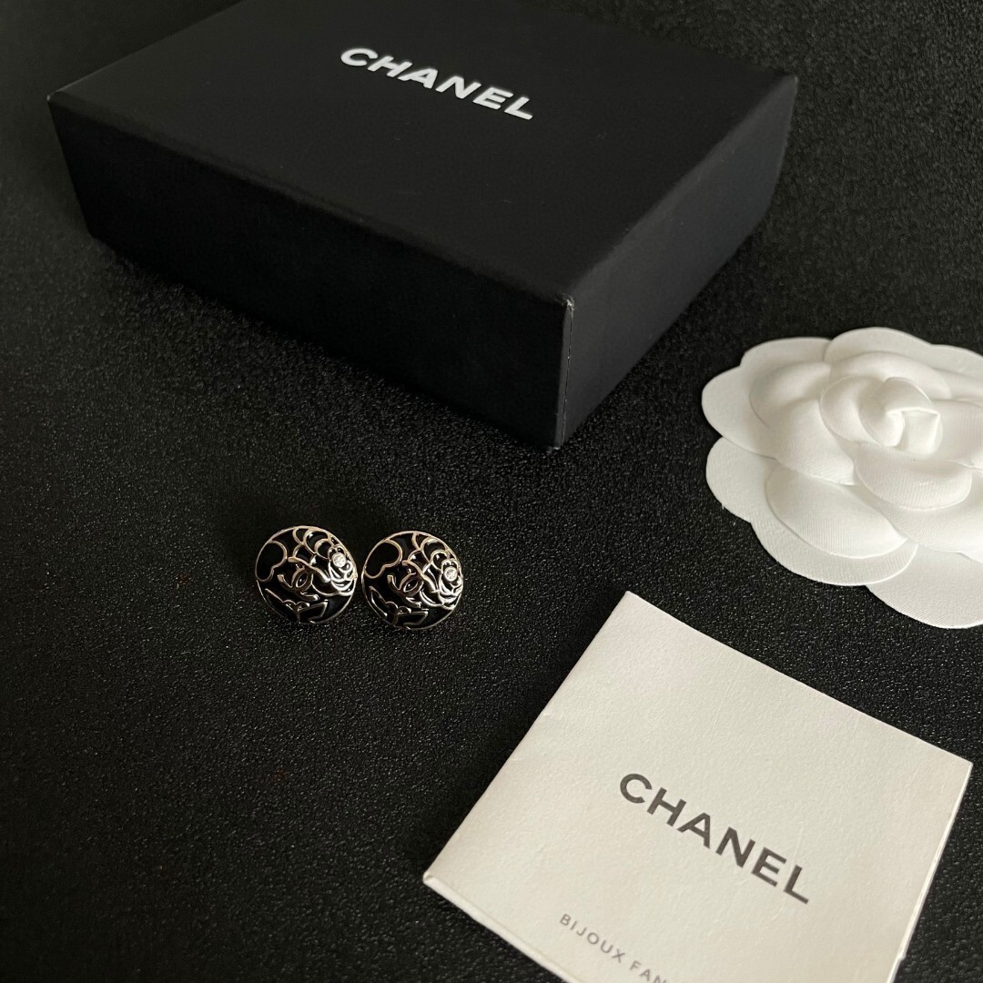 Elegant Camellia Flower CC Logo Enamel Stud Earrings