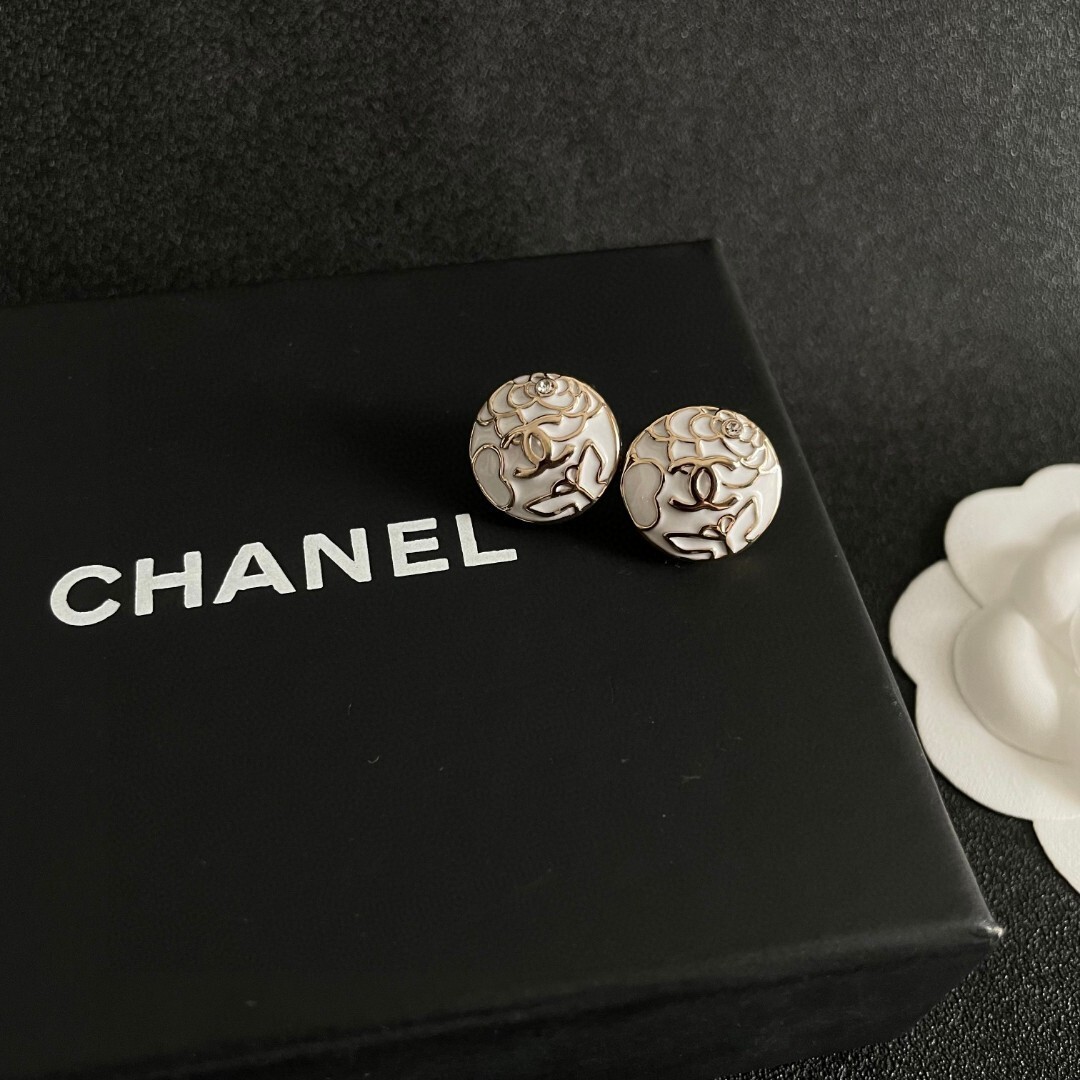 Chanel Camellia CC Logo Stud Earrings - Elegant Floral Design