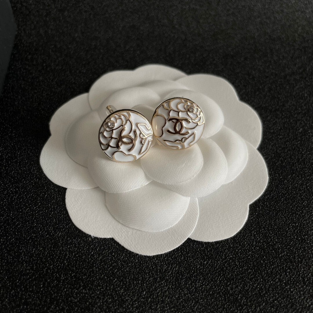 Chanel Camellia CC Logo Stud Earrings - Elegant Floral Design