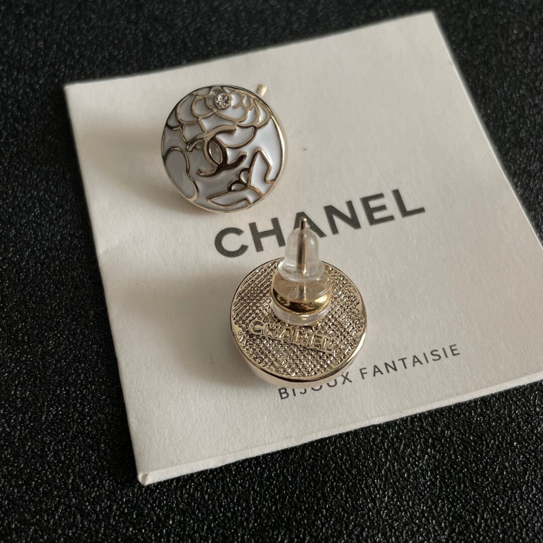 Chanel Camellia CC Logo Stud Earrings - Elegant Floral Design