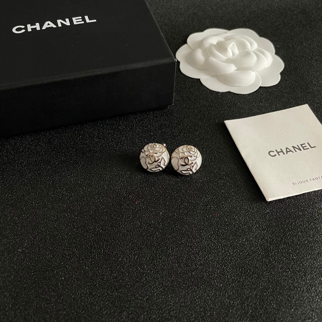 Chanel Camellia CC Logo Stud Earrings - Elegant Floral Design