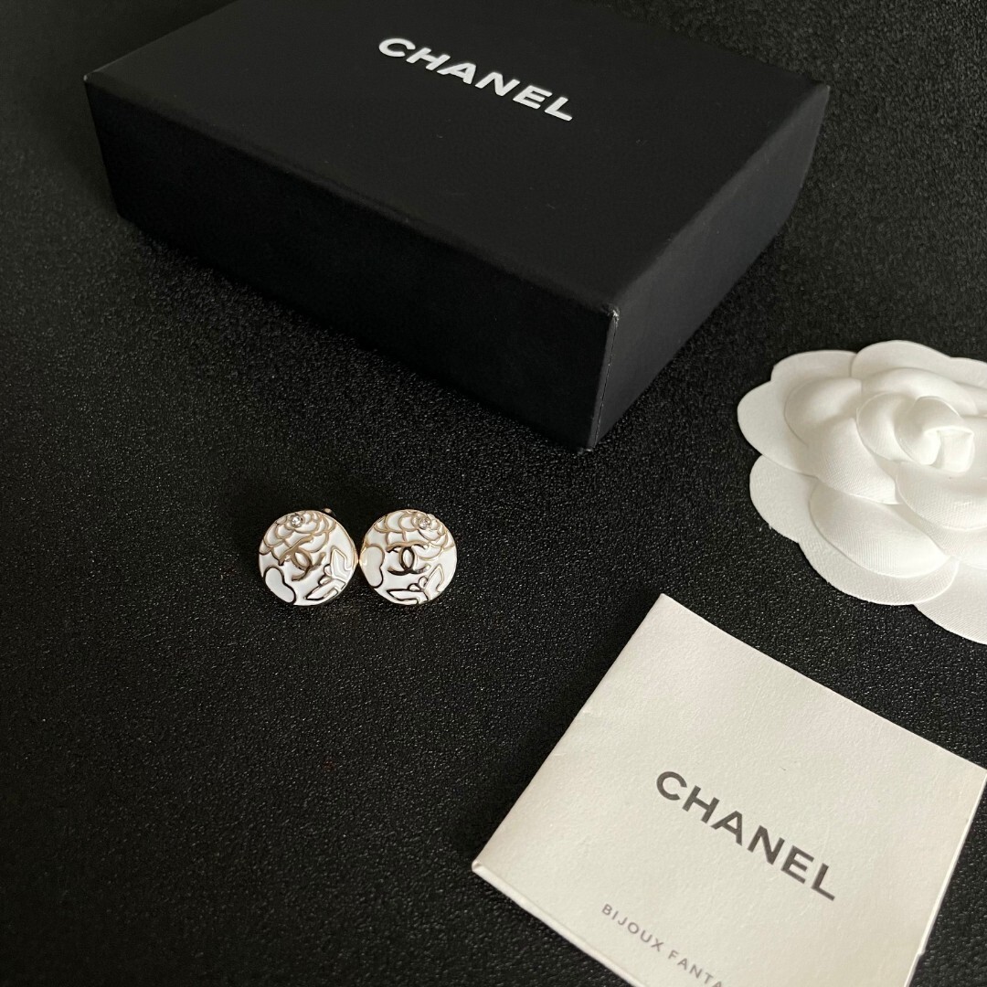 Chanel Camellia CC Logo Stud Earrings - Elegant Floral Design