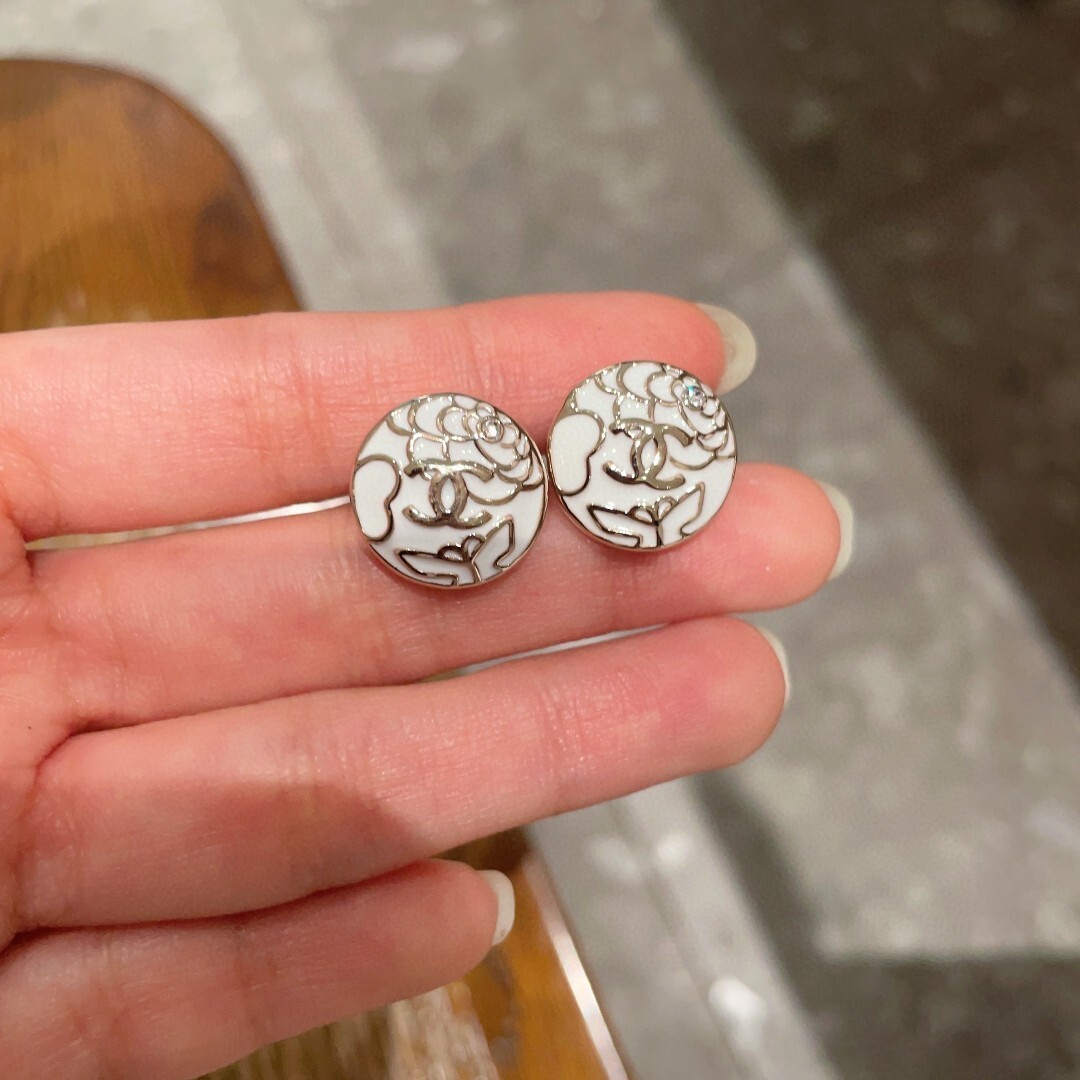 Chanel Camellia CC Logo Stud Earrings - Elegant Floral Design