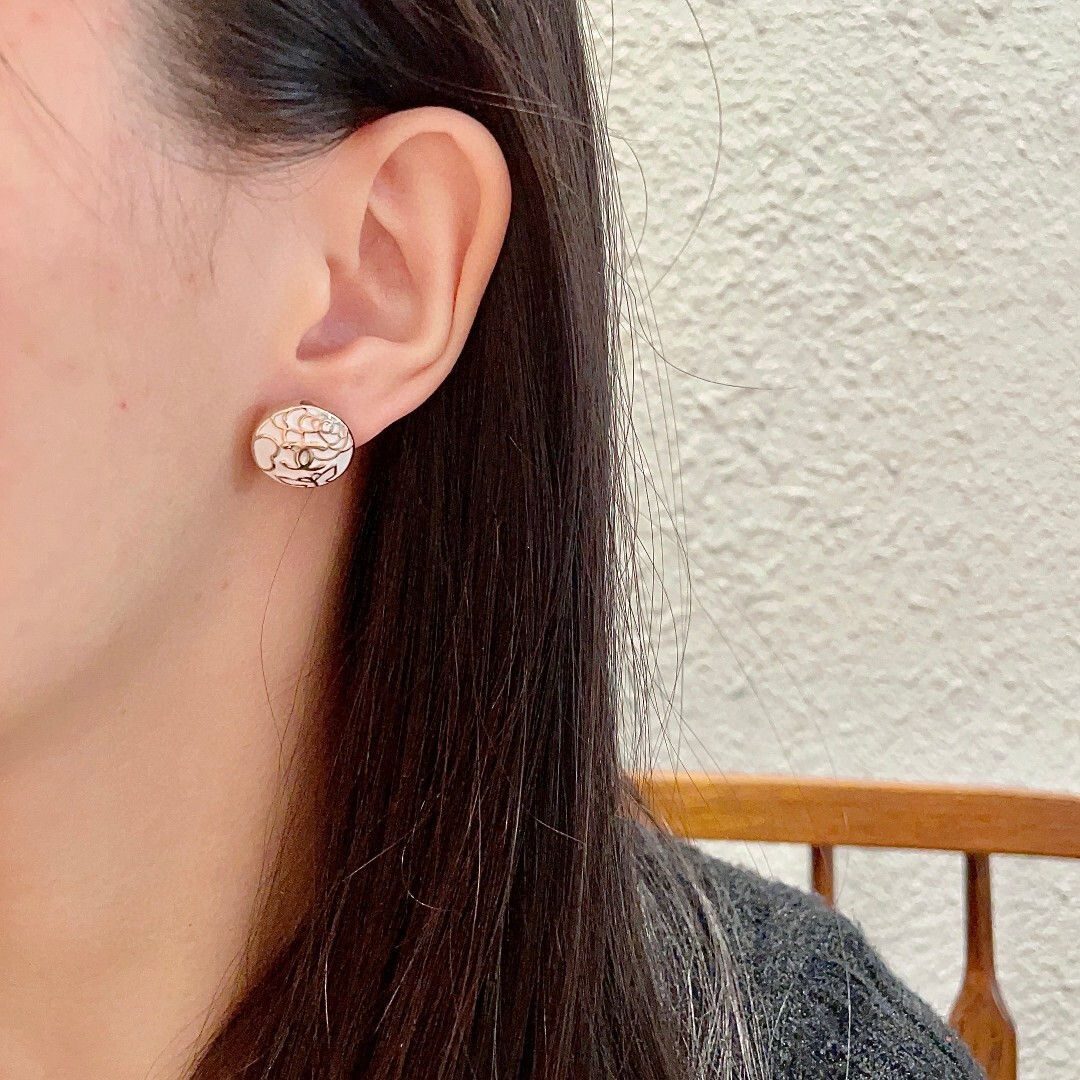 Chanel Camellia CC Logo Stud Earrings - Elegant Floral Design