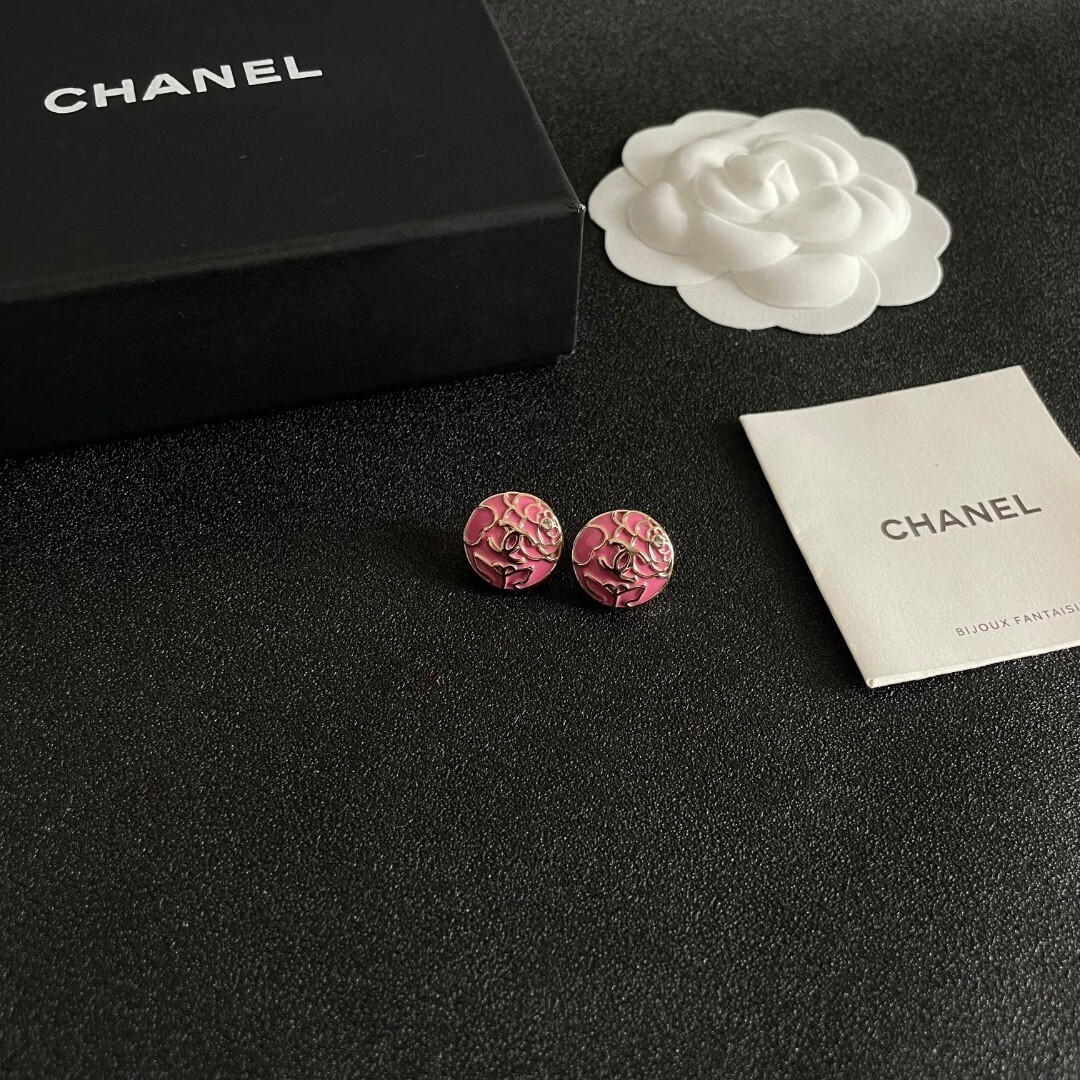 Elegant Camellia Flower CC Logo Stud Earrings - Luxury Floral Design
