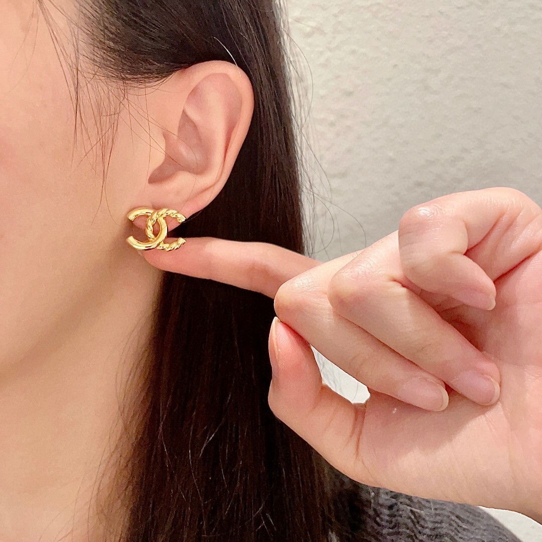 Luxury Gold Braided Interlocking C Stud Earrings - Designer Style