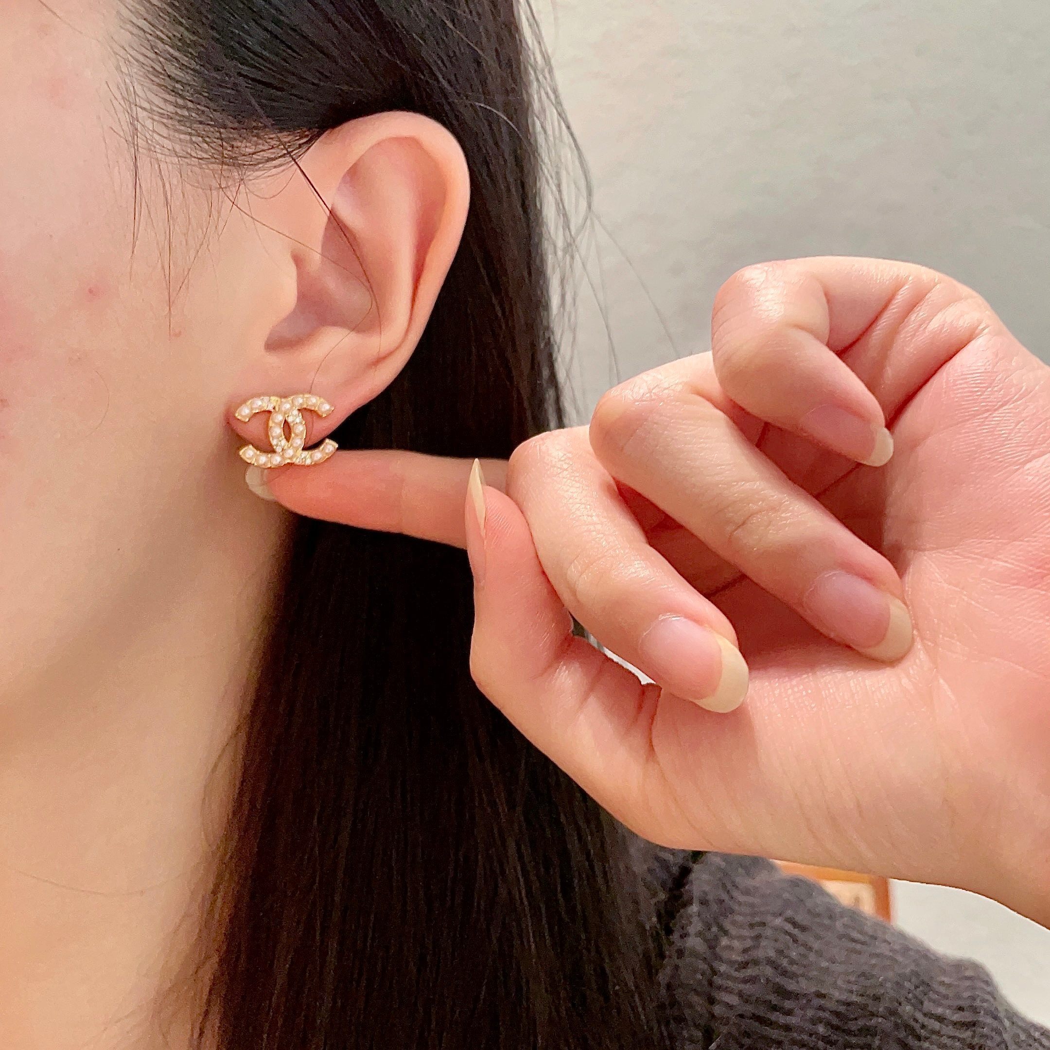 Elegant Gold Double C Pearl Stud Earrings for Women