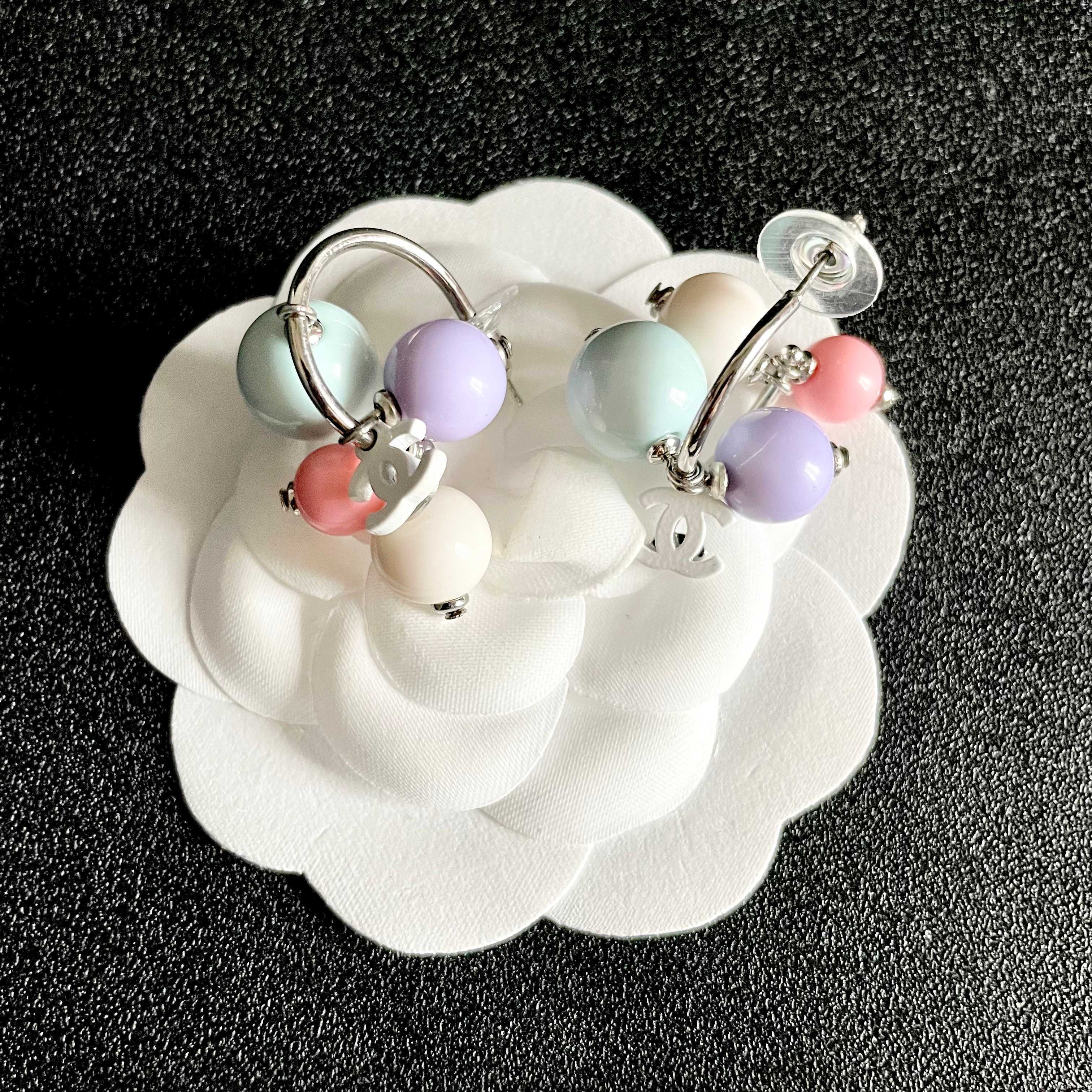 Chanel CC Logo Pastel Bead Earrings & Necklace Jewelry Set