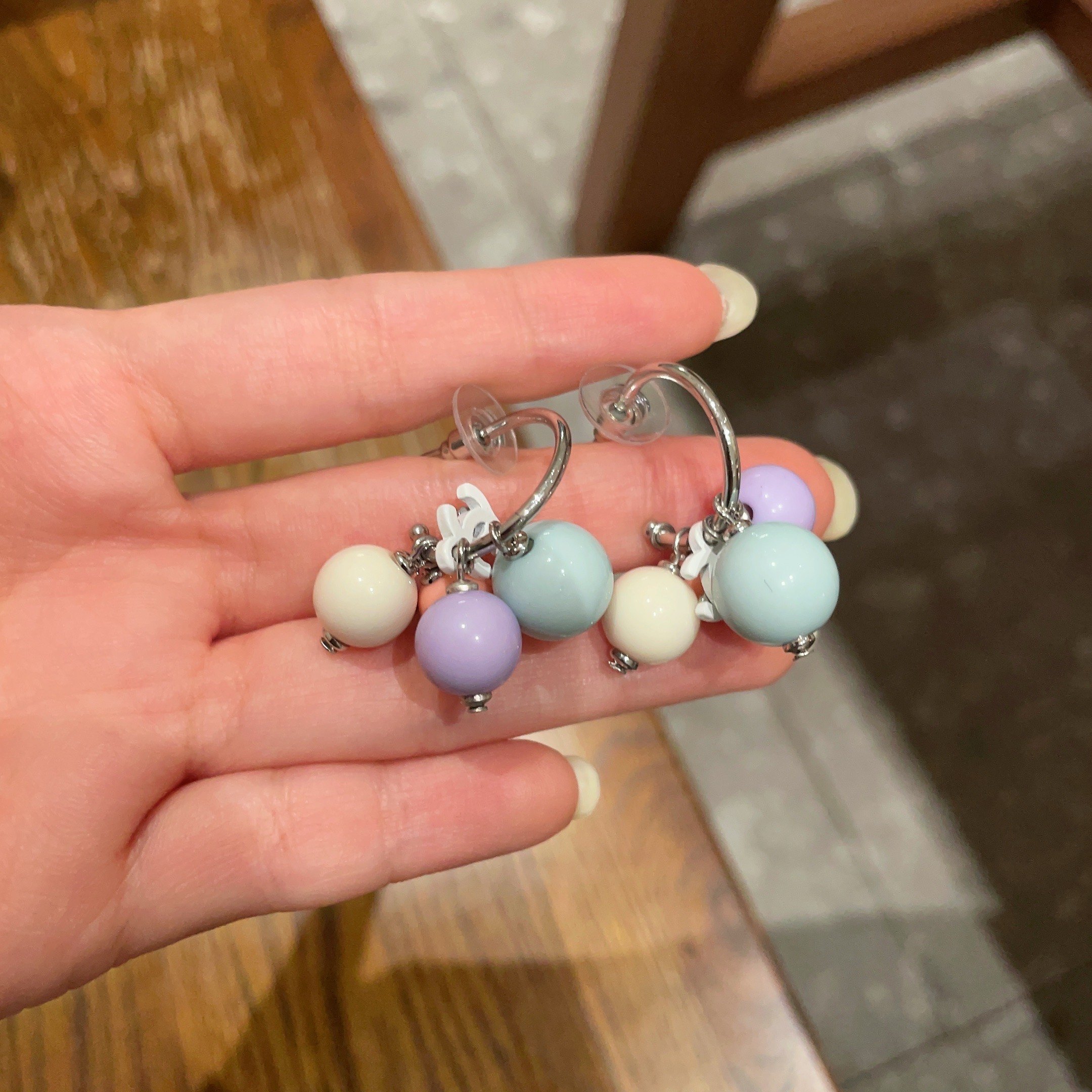 Chanel CC Logo Pastel Bead Earrings & Necklace Jewelry Set