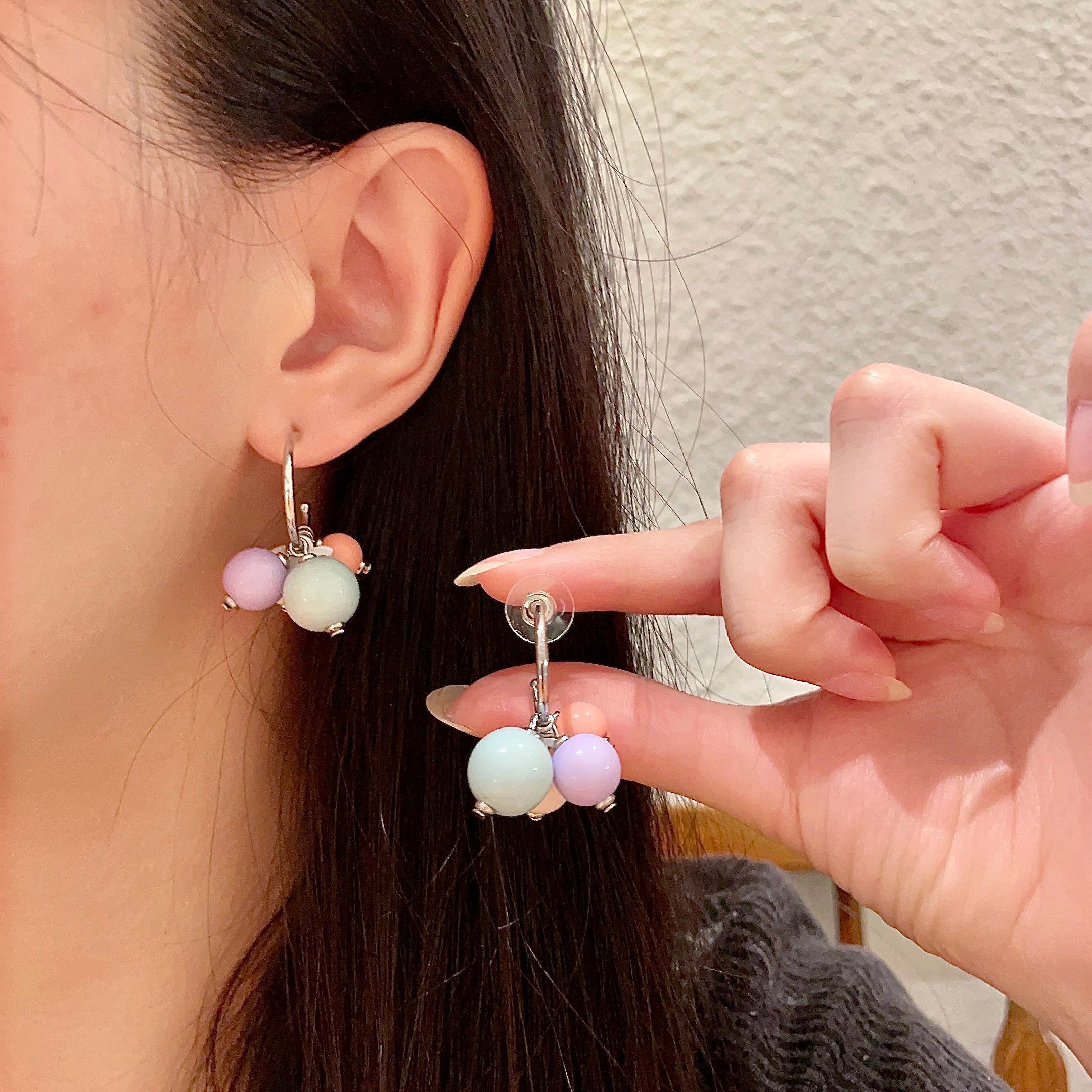 Chanel CC Logo Pastel Bead Earrings & Necklace Jewelry Set