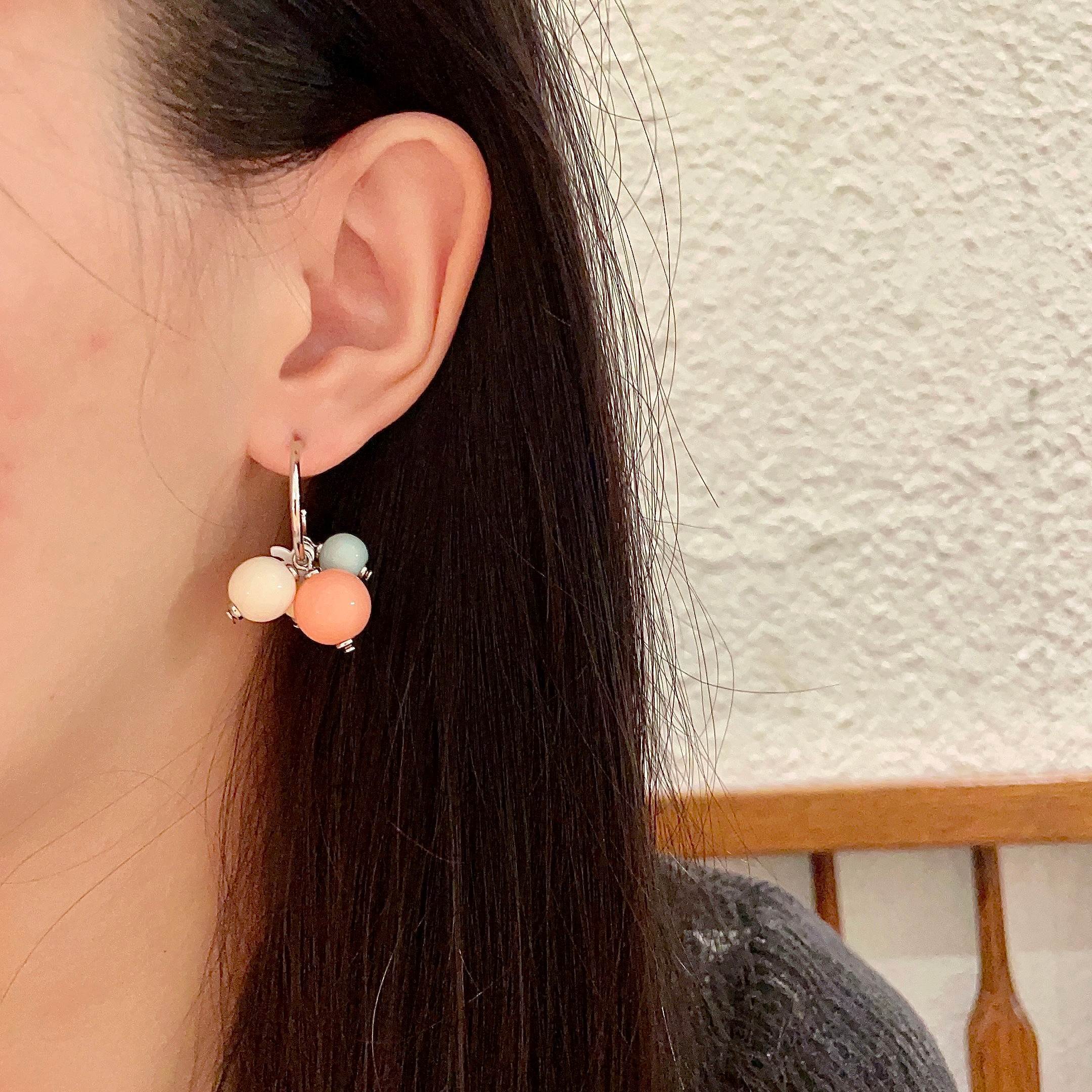 Chanel Pastel Bead Hoop Earrings with CC Charm - Elegant Jewelry