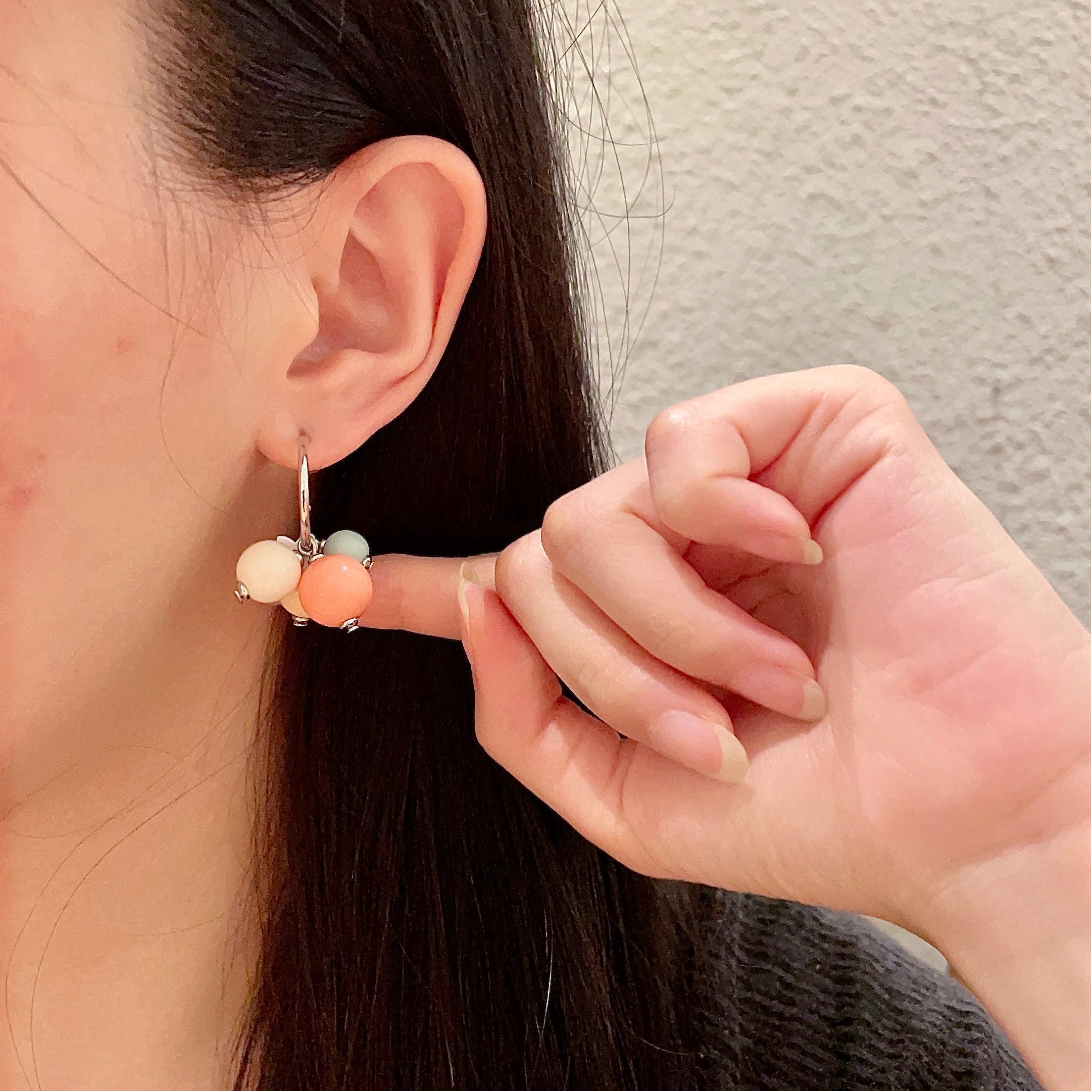 Chanel Pastel Bead Hoop Earrings with CC Charm - Elegant Jewelry