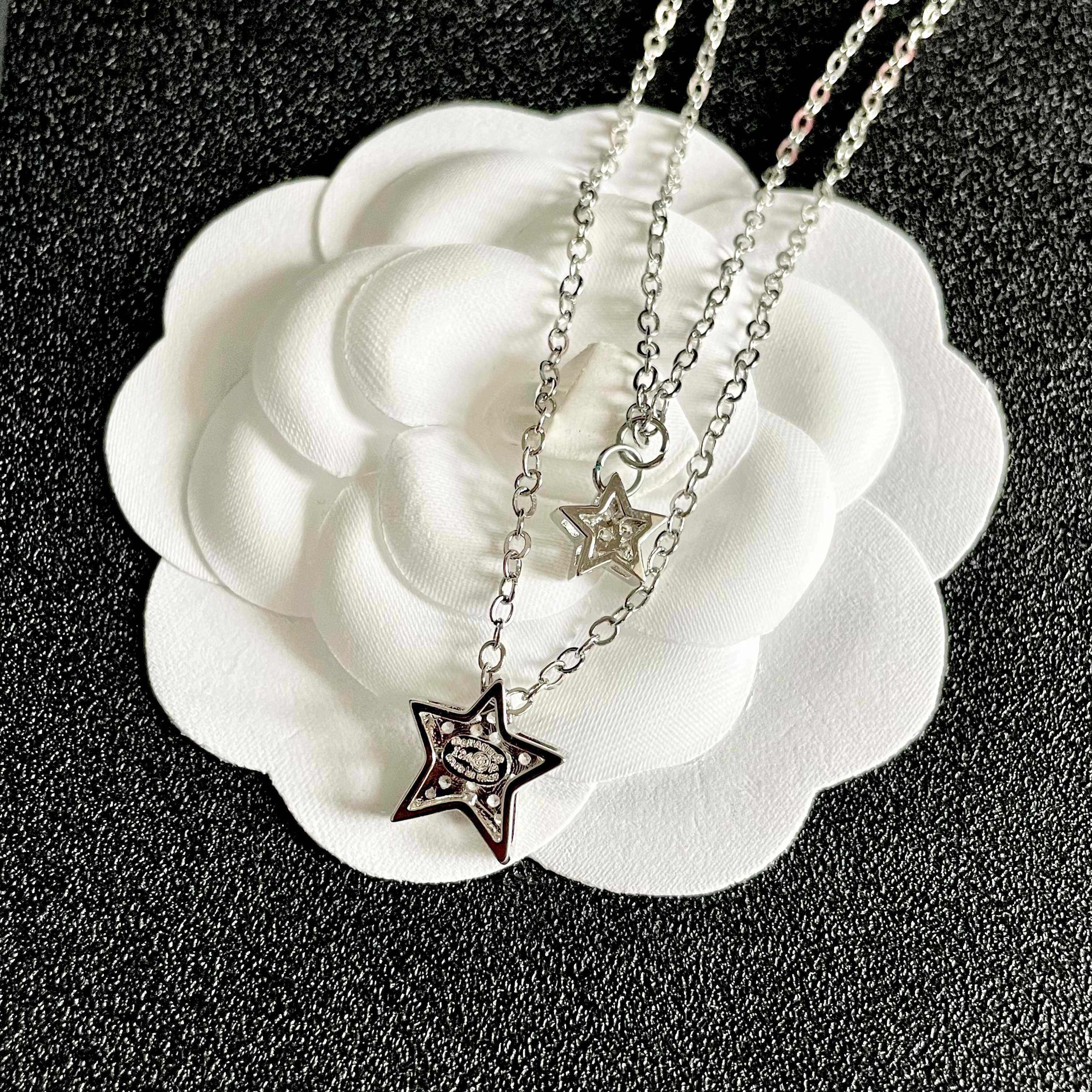Sparkling Double Layer Star Pendant Necklace - Silver Crystal Jewelry