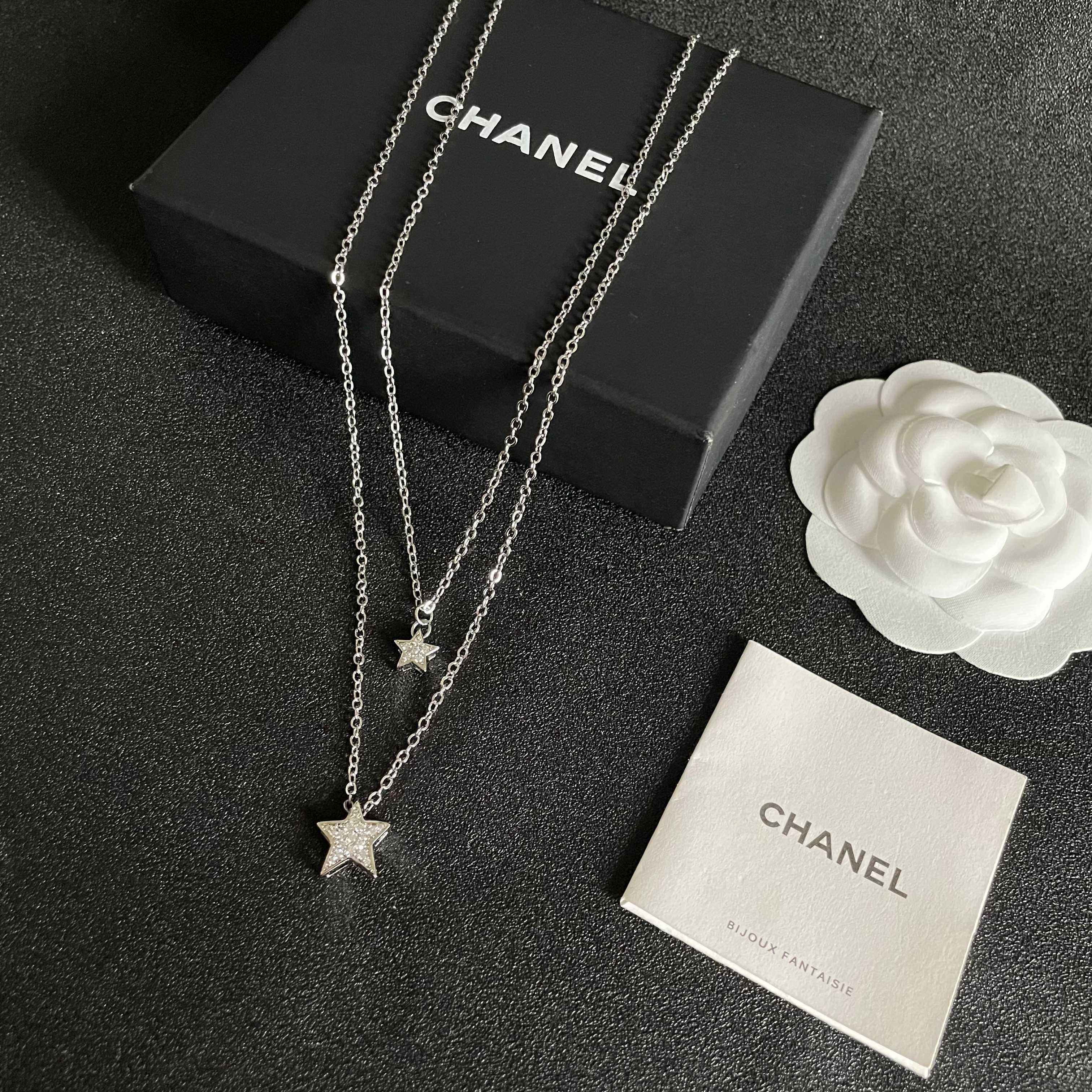 Sparkling Double Layer Star Pendant Necklace - Silver Crystal Jewelry