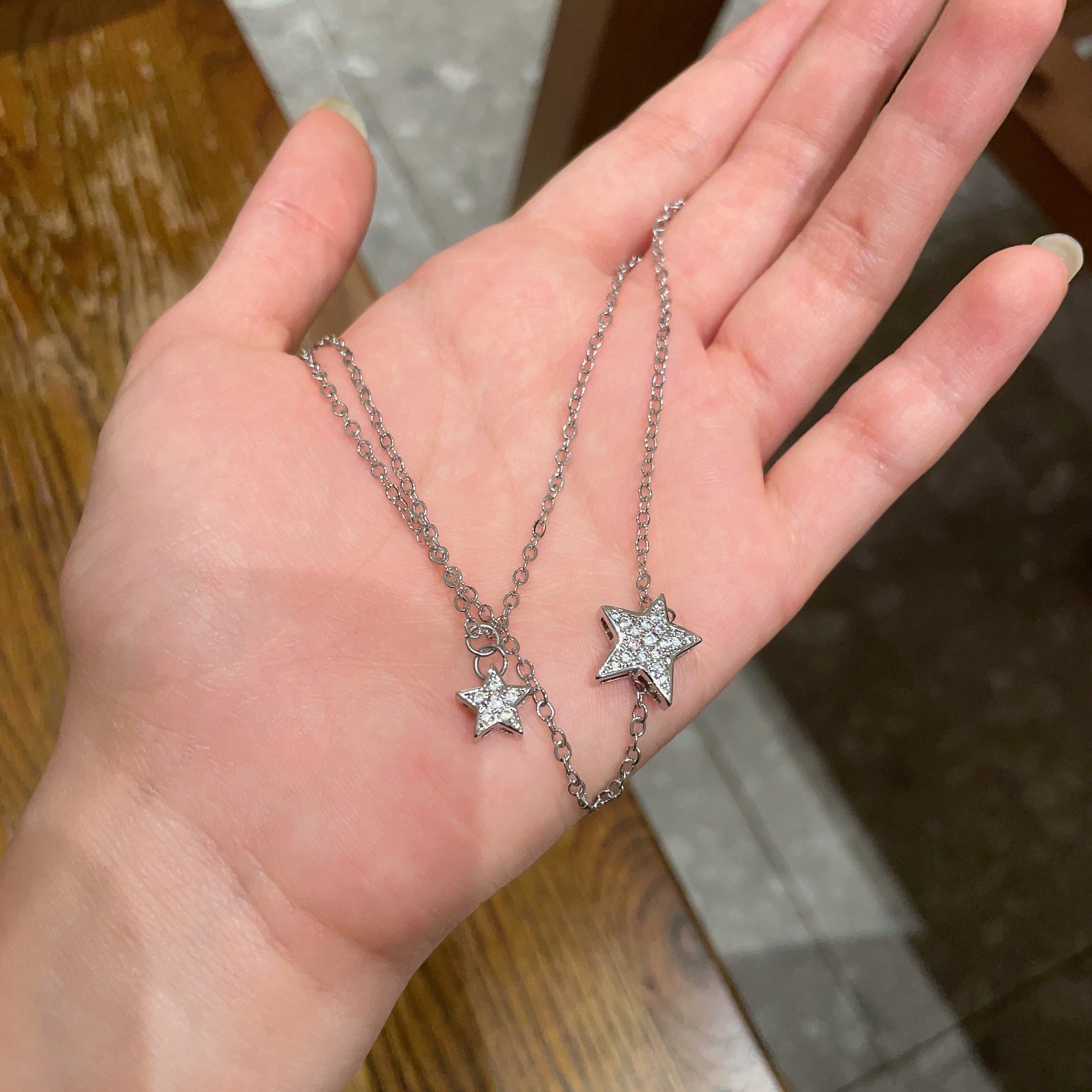 Sparkling Double Layer Star Pendant Necklace - Silver Crystal Jewelry