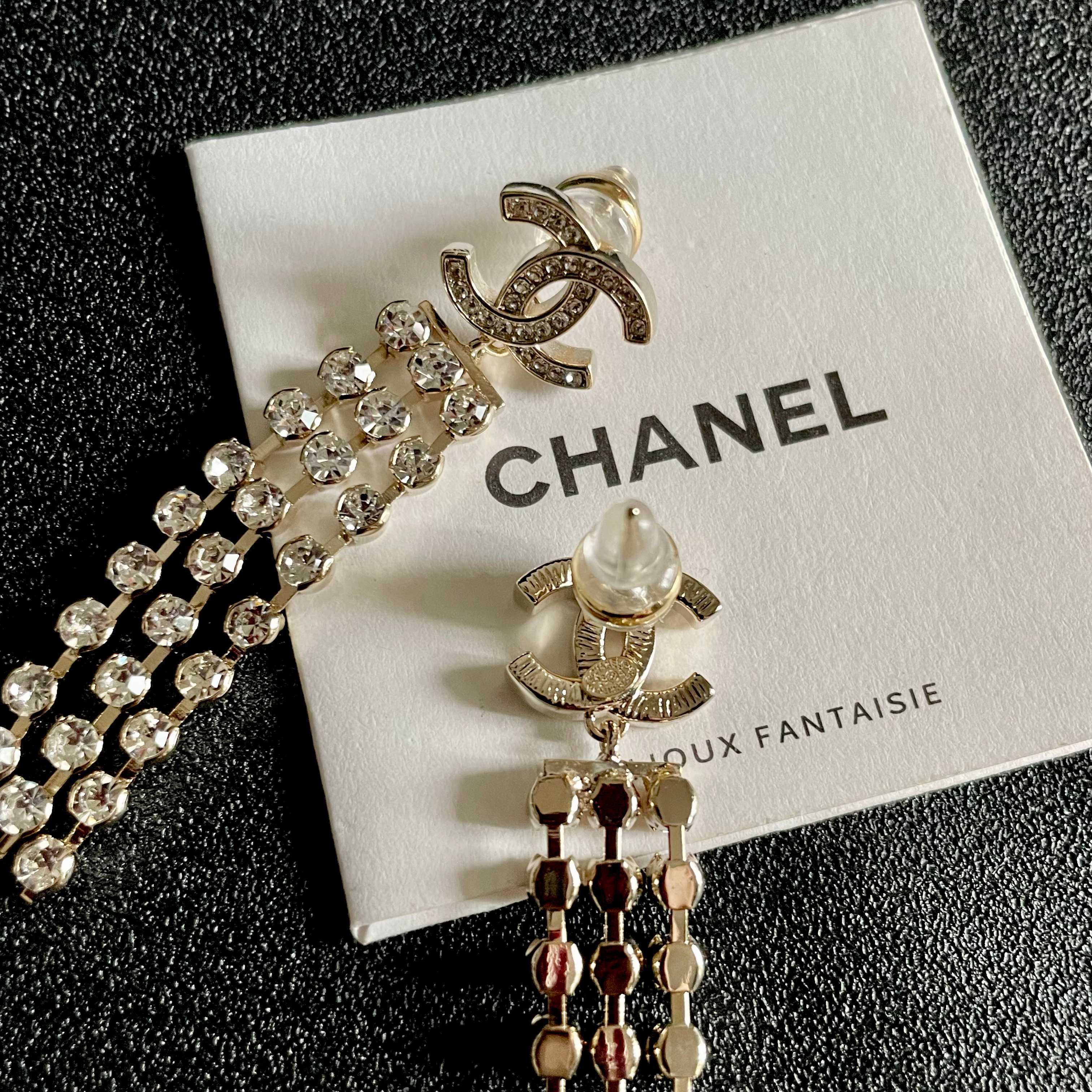 Luxury Rhinestone Long Dangle Earrings - Double C Tassel Jewelry