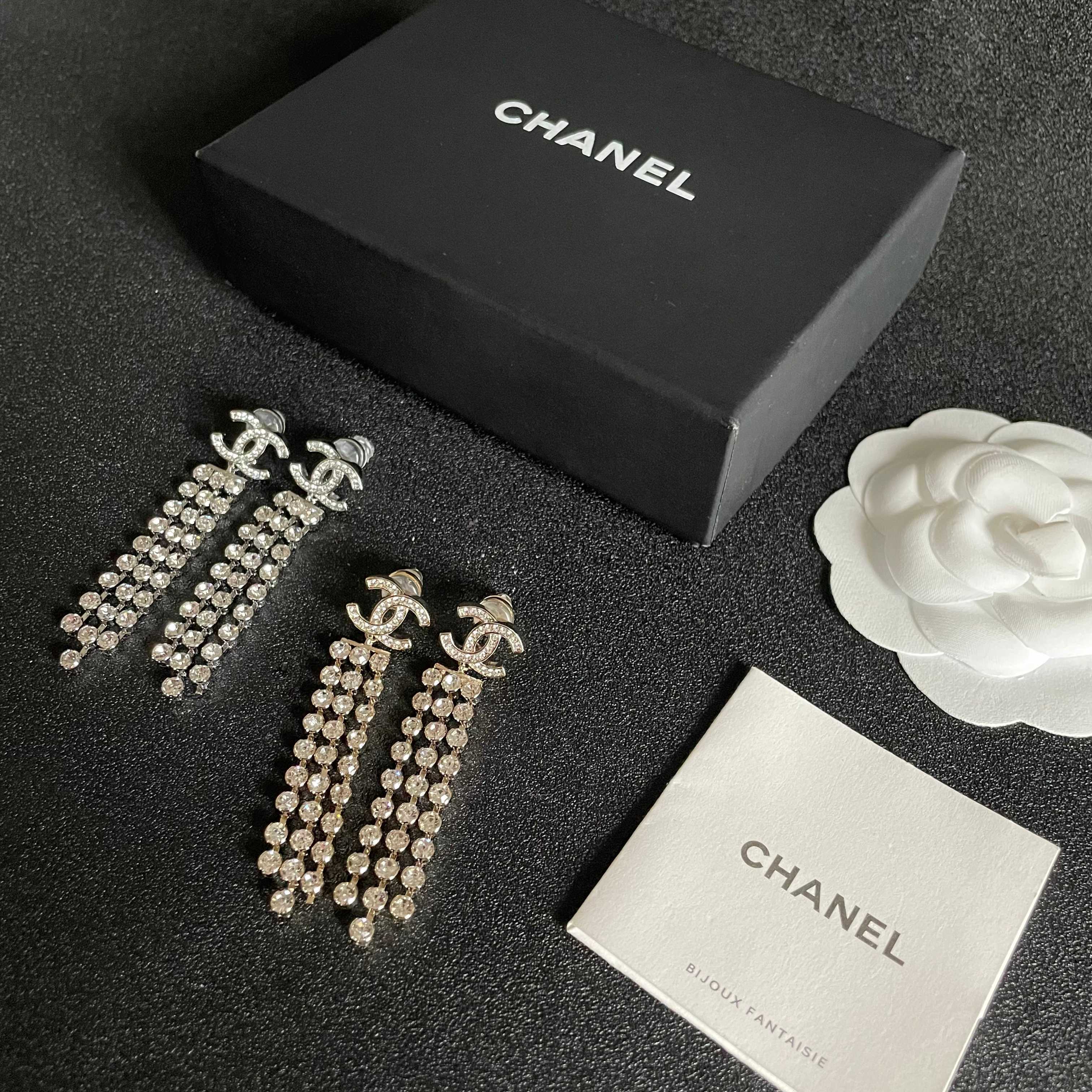 Luxury Rhinestone Long Dangle Earrings - Double C Tassel Jewelry