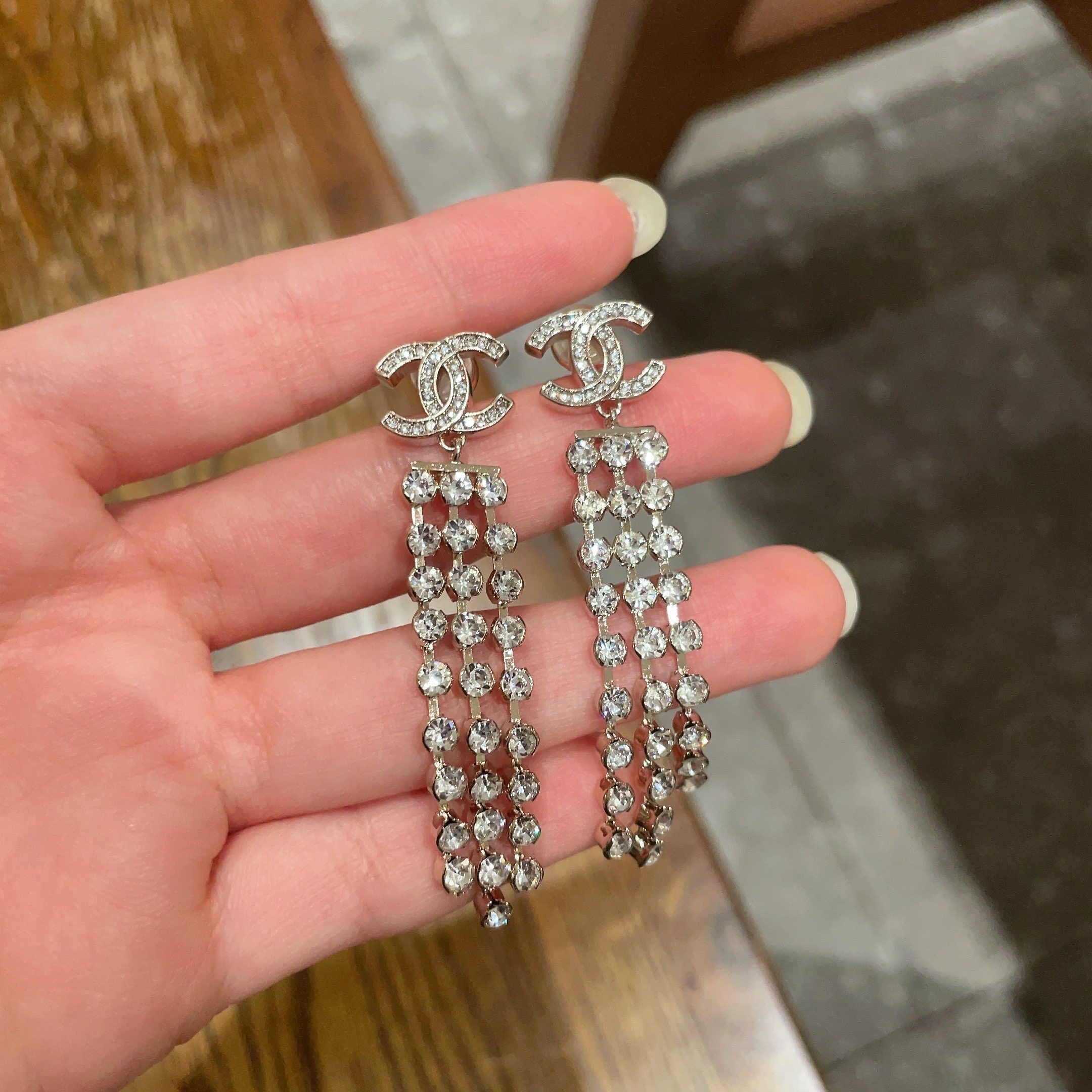 Luxury Rhinestone Long Dangle Earrings - Double C Tassel Jewelry