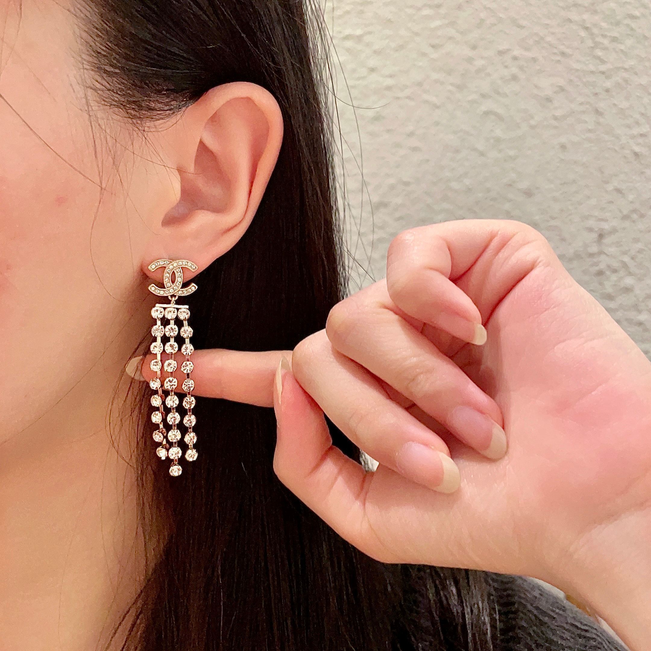 Luxury Rhinestone Long Dangle Earrings - Double C Tassel Jewelry