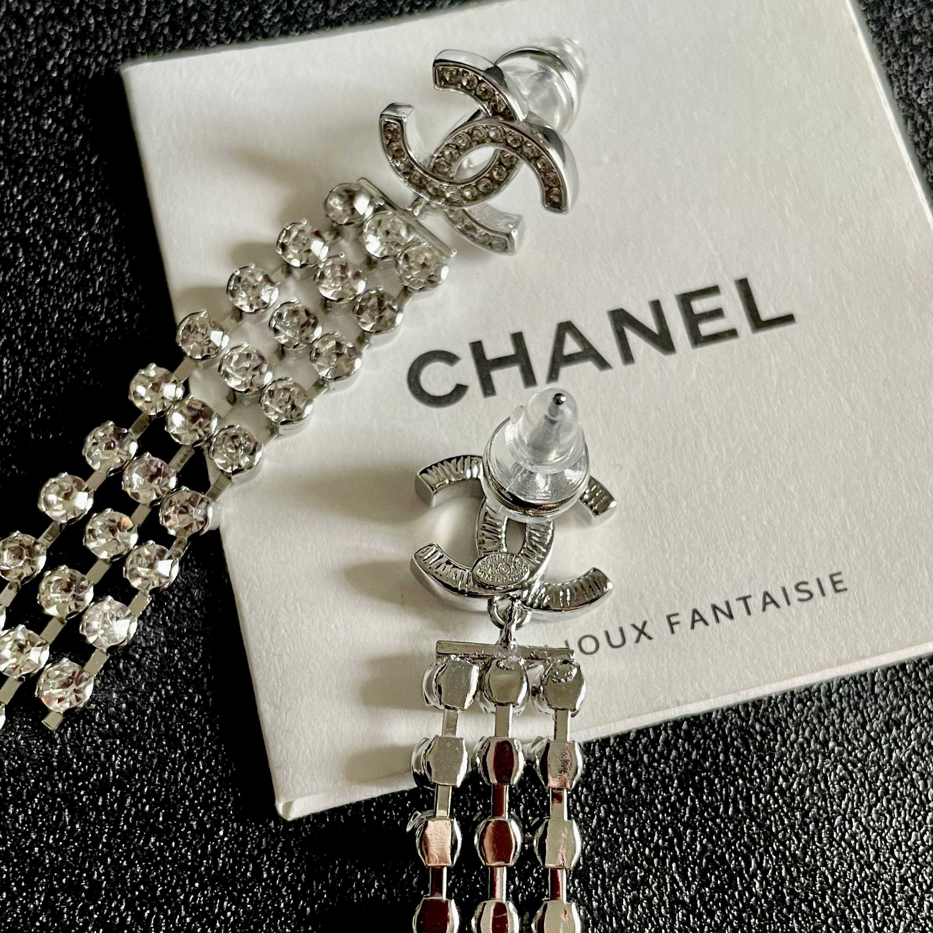 Elegant CC Logo Crystal Tassel Dangle Earrings for Women