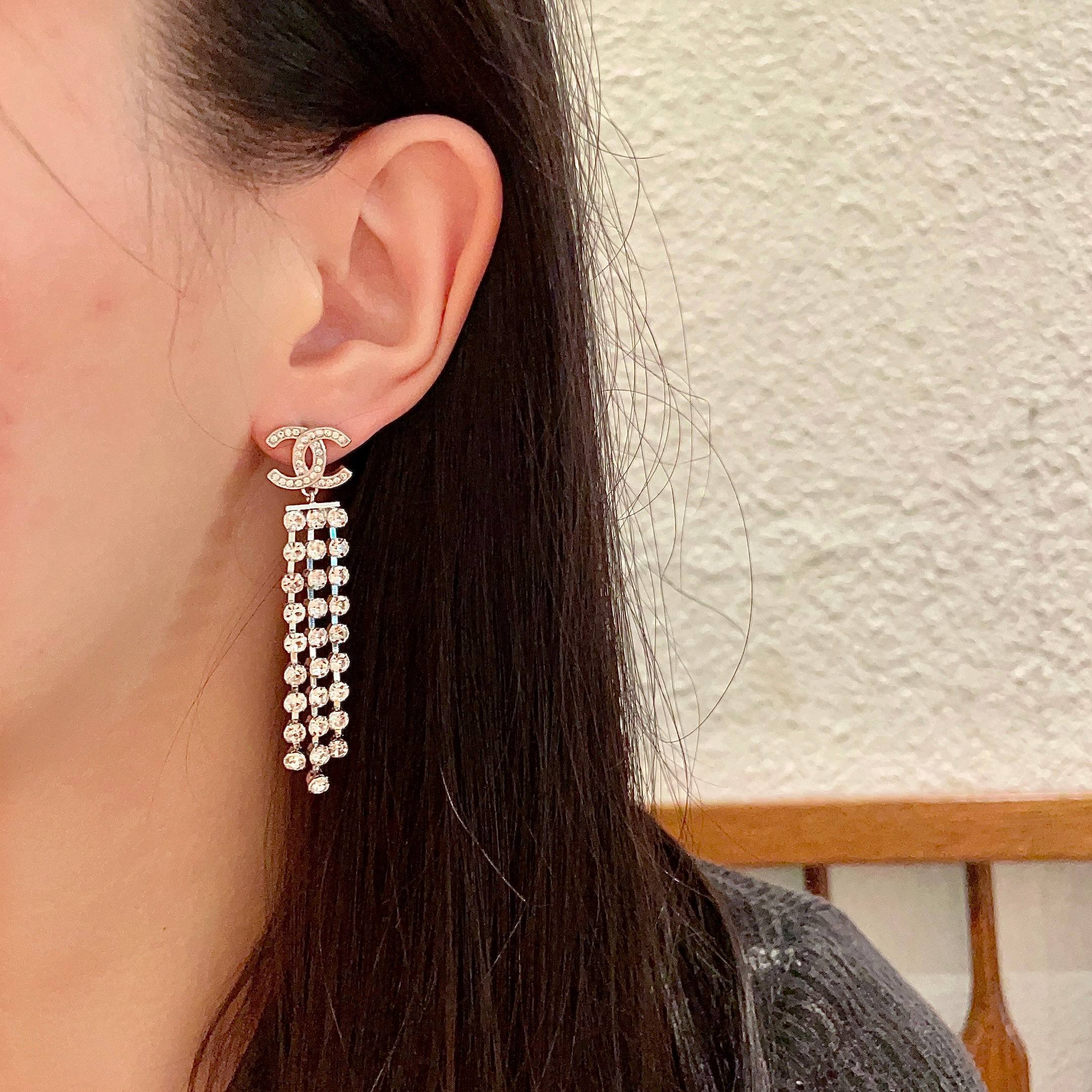 Elegant CC Logo Crystal Tassel Dangle Earrings for Women