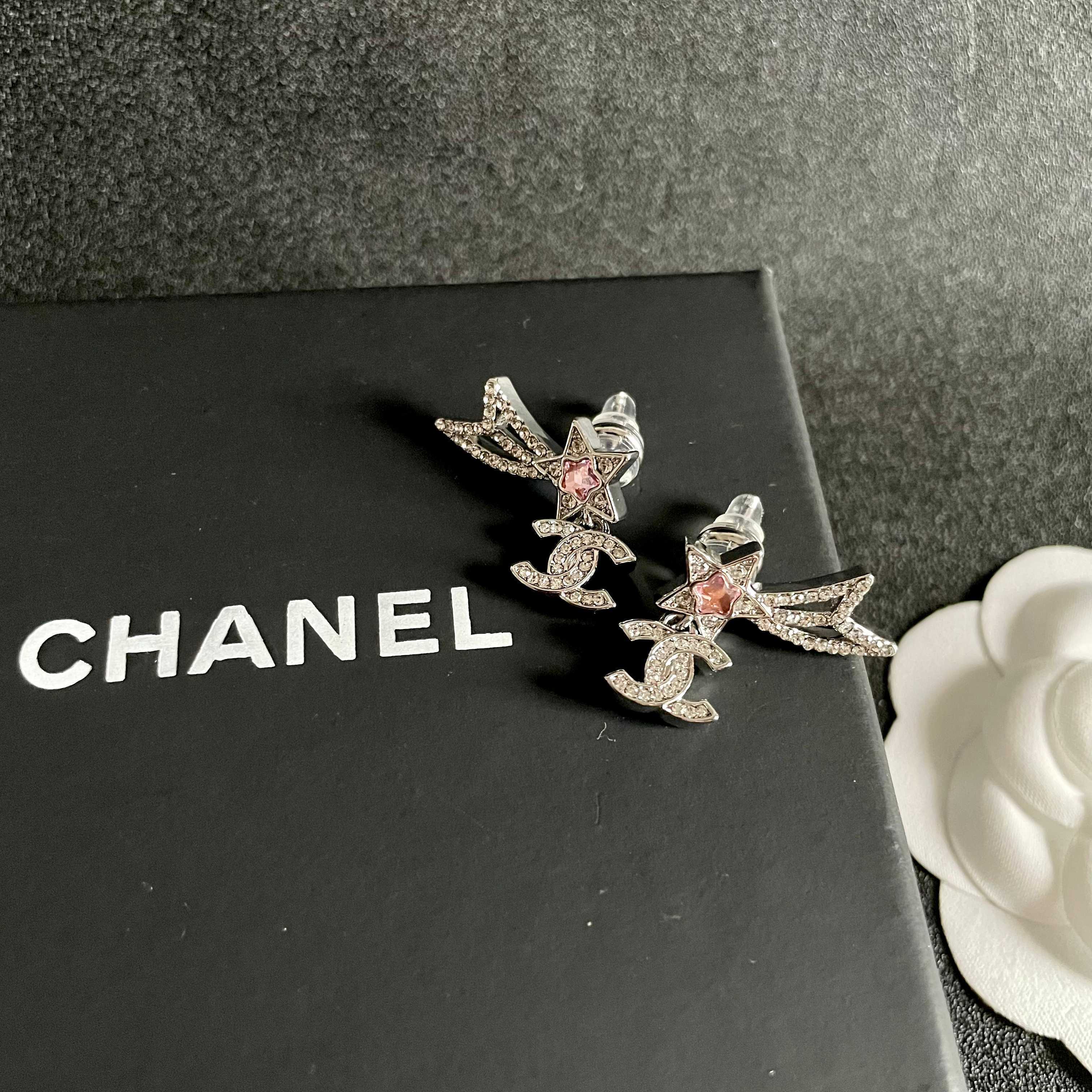 Chanel Comet Star CC Logo Crystal Earrings - Luxury Jewelry
