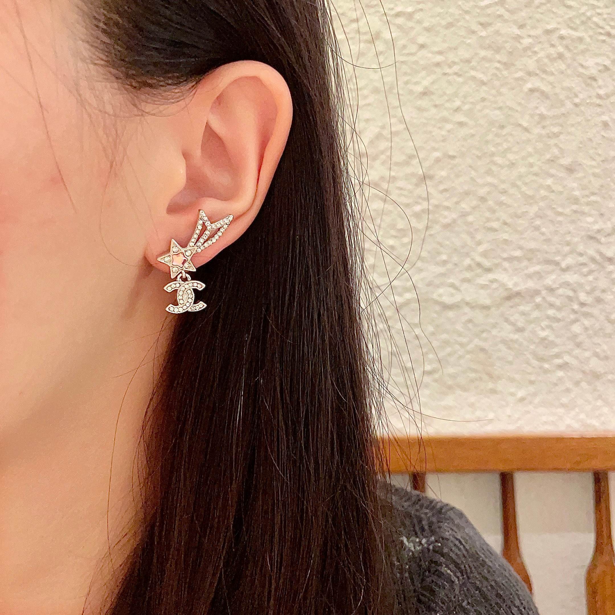 Chanel Comet Star CC Logo Crystal Earrings - Luxury Jewelry