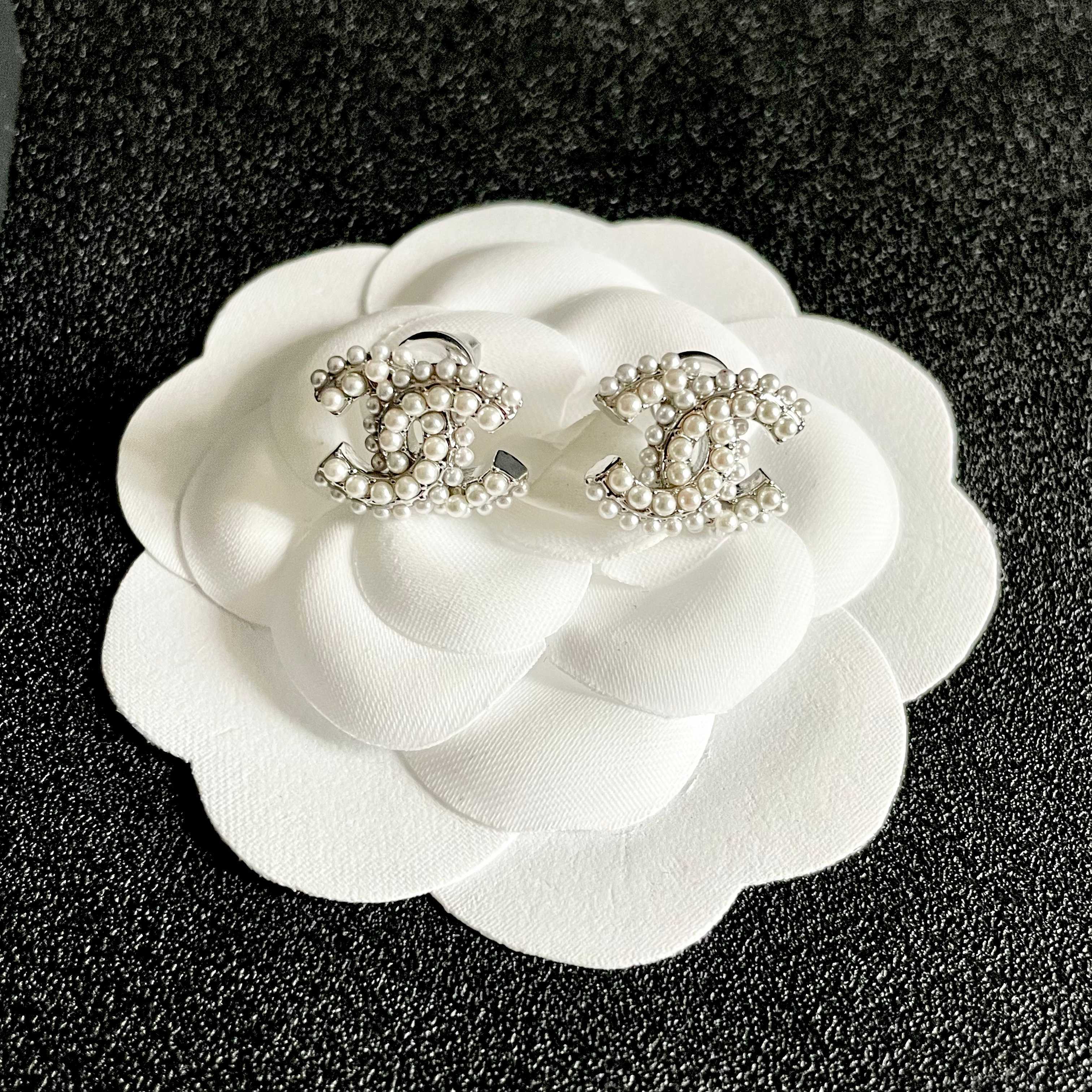 Elegant Pearl Double C Stud Earrings - Luxury Designer Style