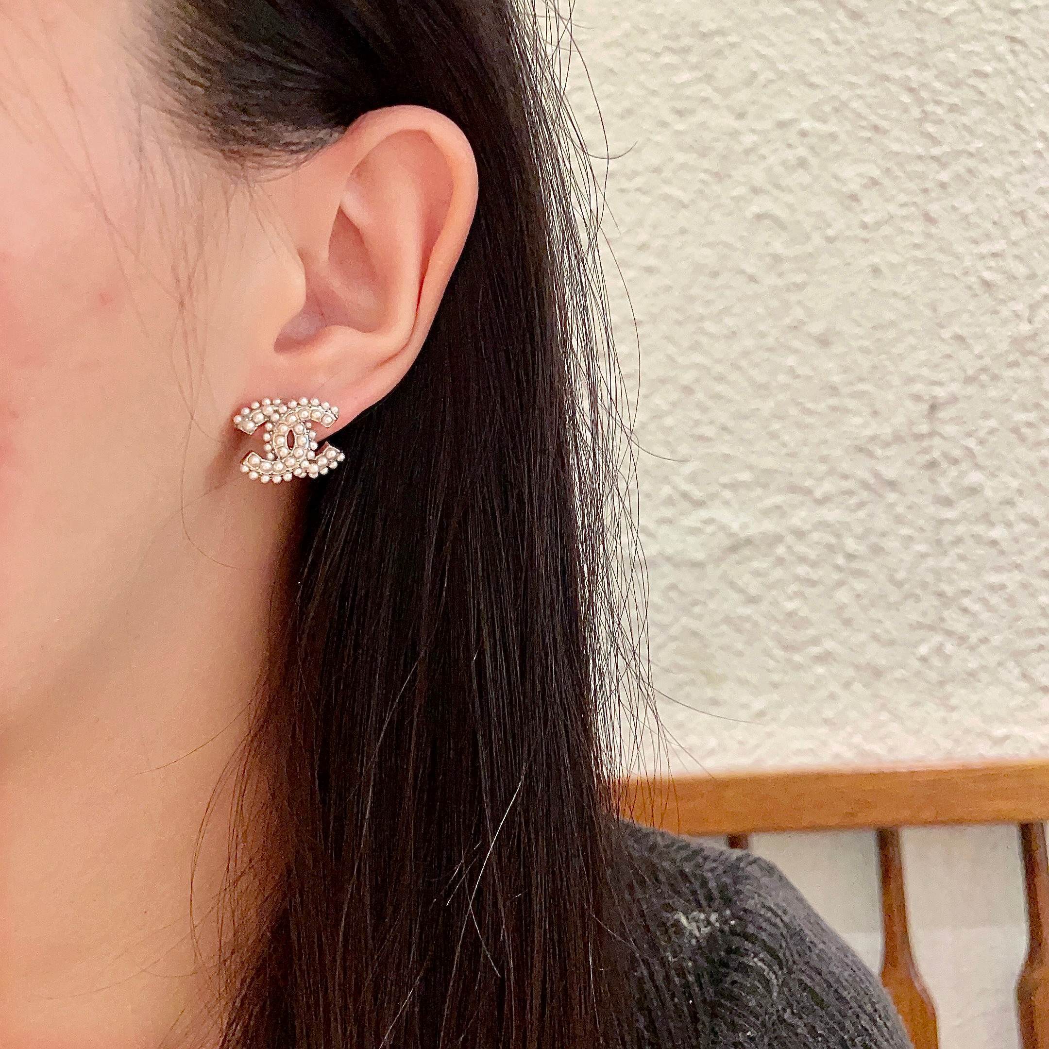 Elegant Pearl Double C Stud Earrings - Luxury Designer Style