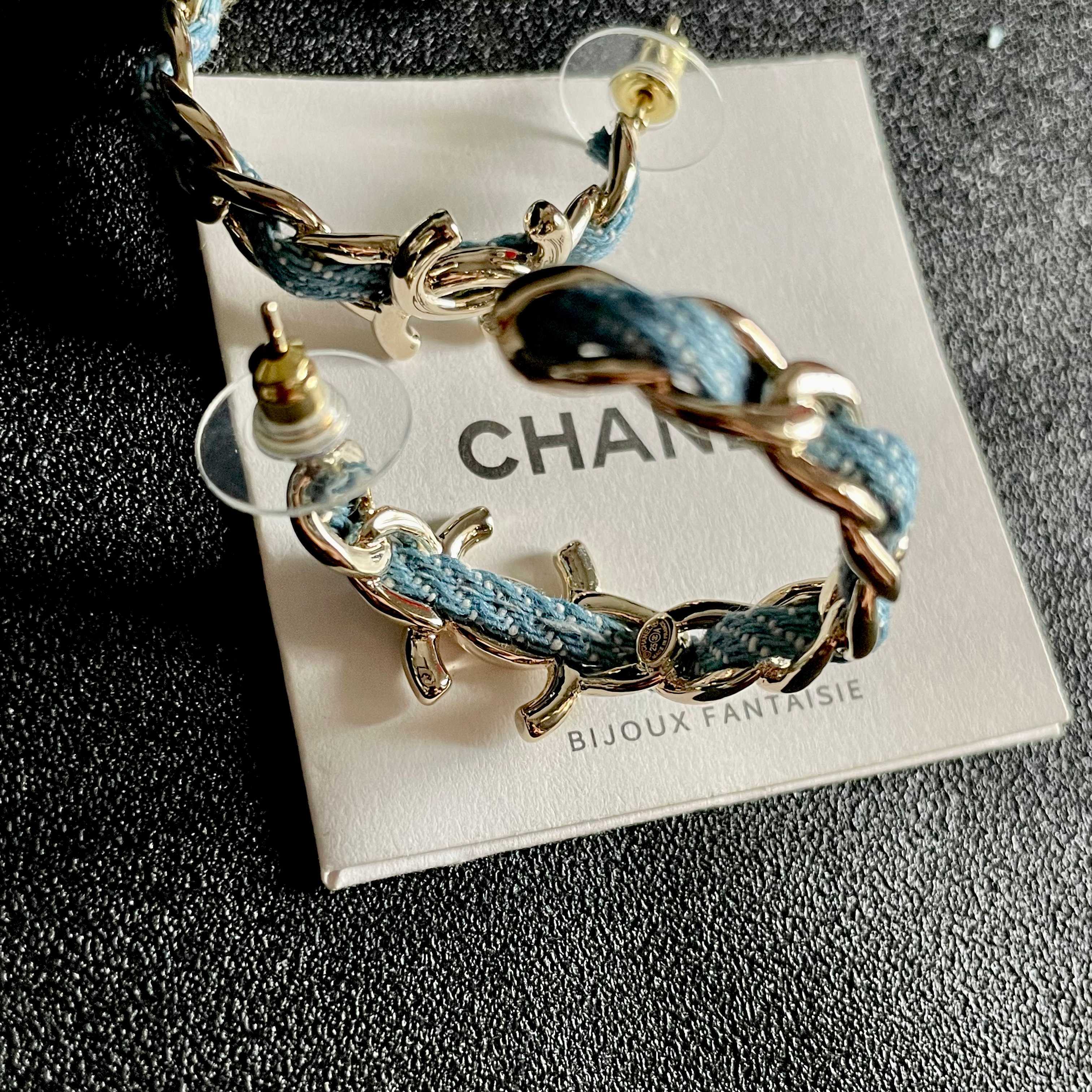 Luxury CC Denim Gold Chain Hoop Earrings for Women