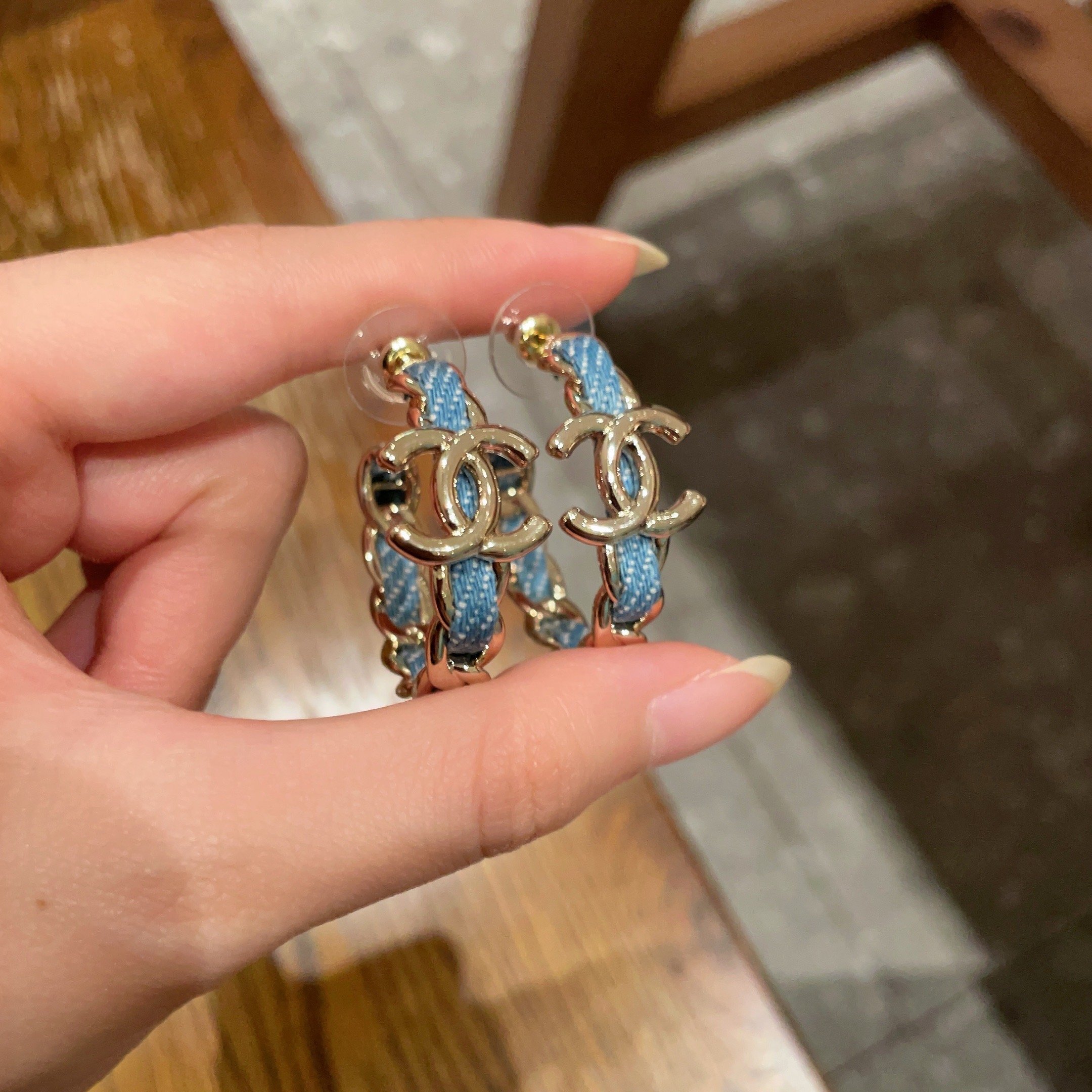 Luxury CC Denim Gold Chain Hoop Earrings for Women