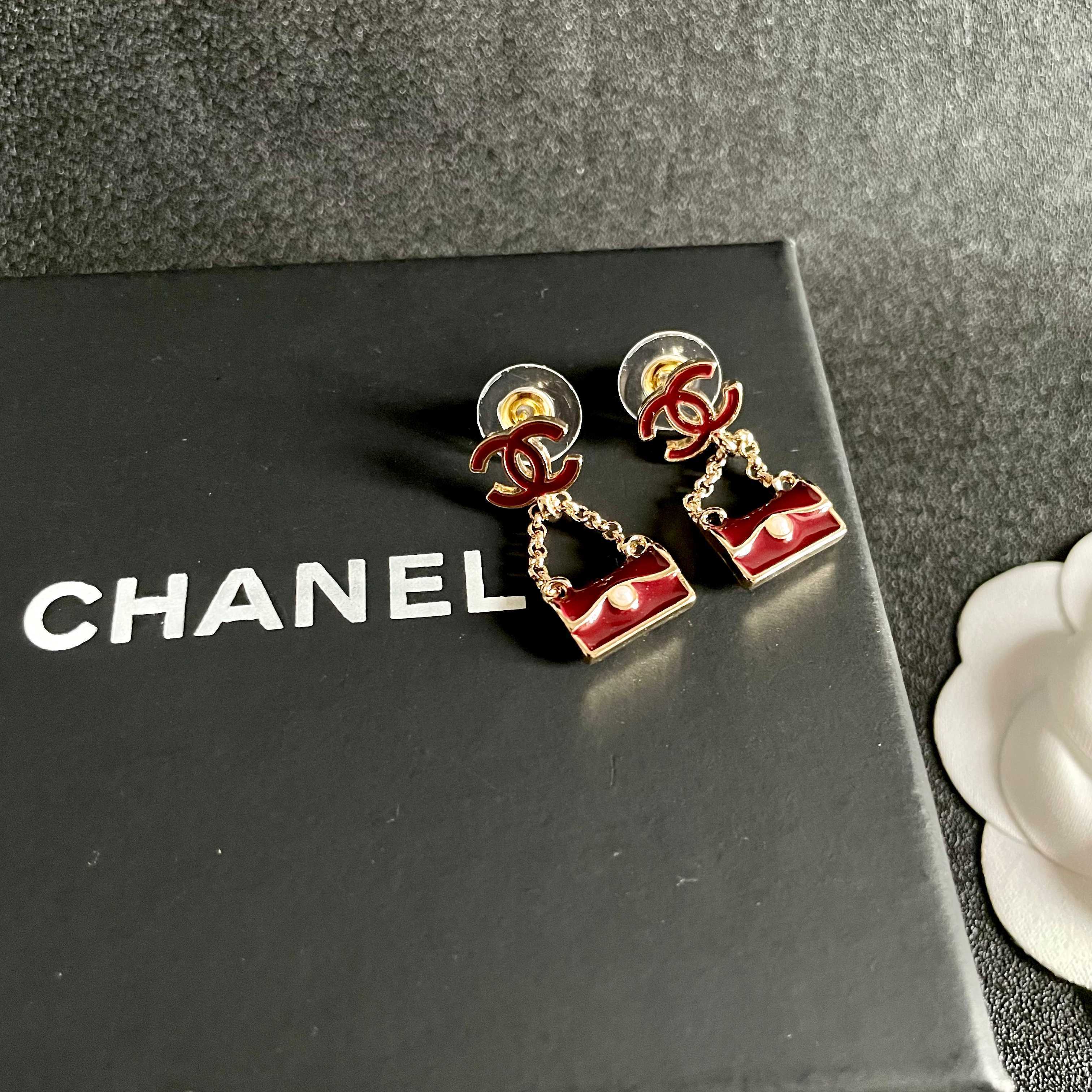 Luxury Burgundy Handbag Dangle Earrings with Pearl Accent