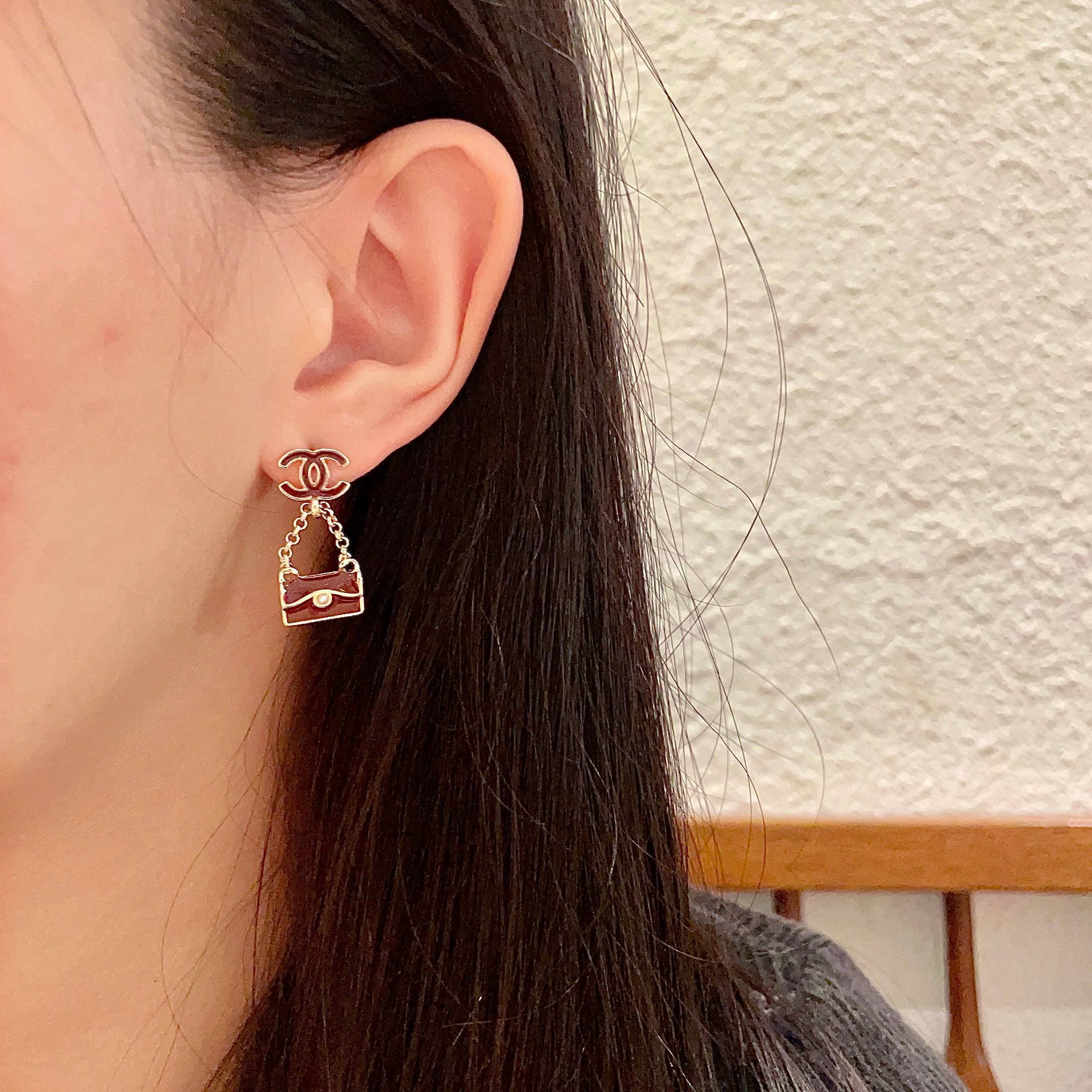 Luxury Burgundy Handbag Dangle Earrings with Pearl Accent