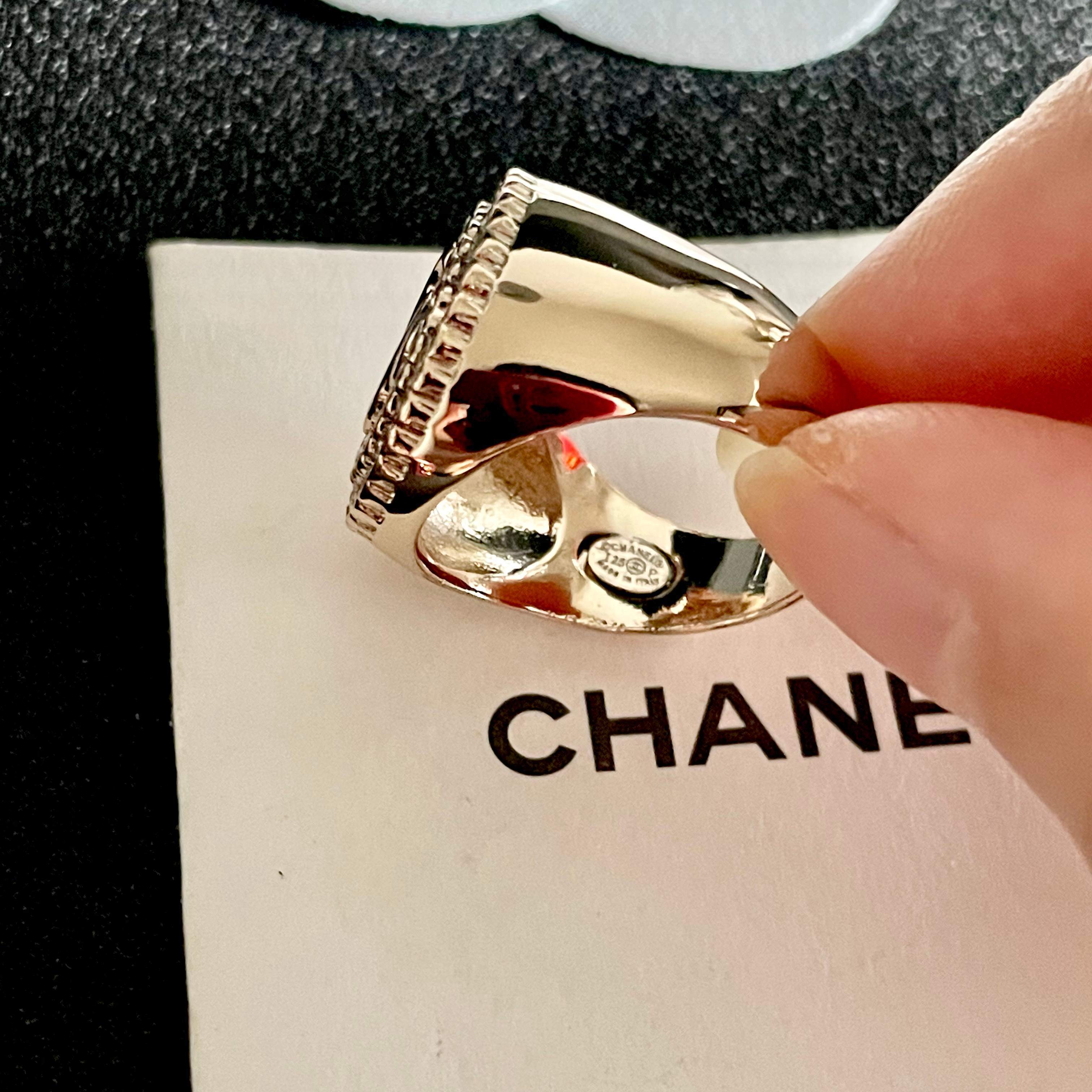 Luxury Gold-Plated Double C Crystal Statement Ring for Women