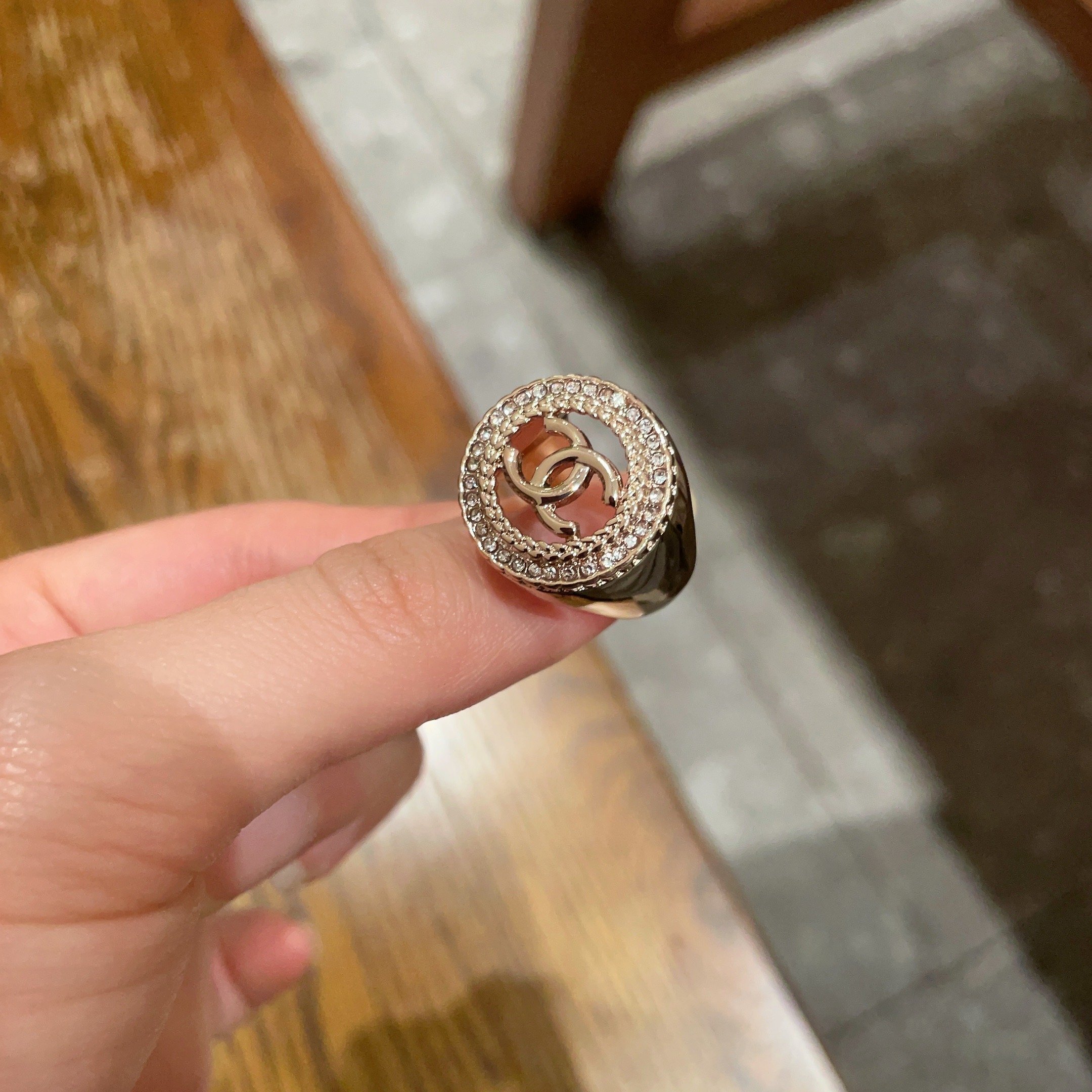 Luxury Gold-Plated Double C Crystal Statement Ring for Women