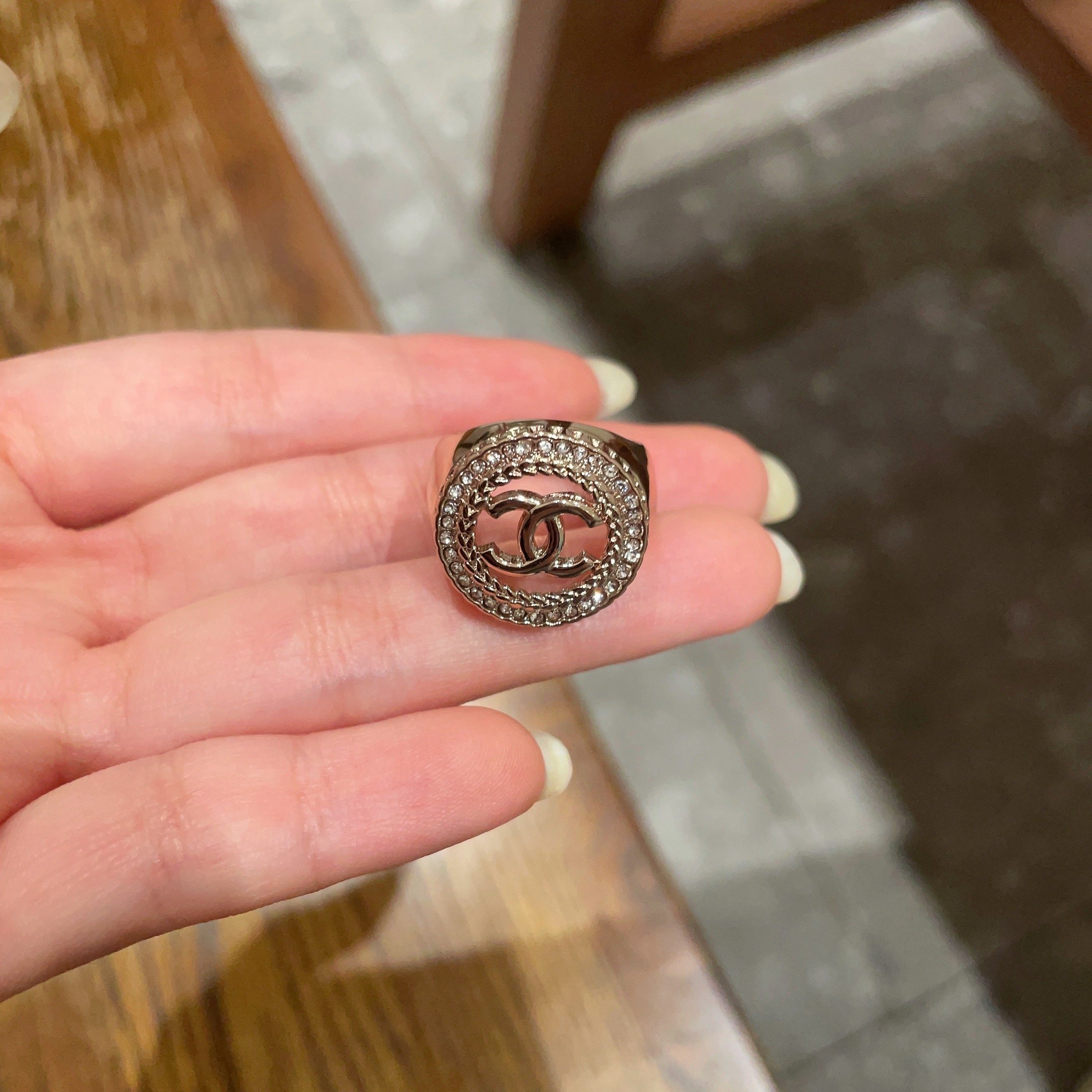 Luxury Gold-Plated Double C Crystal Statement Ring for Women