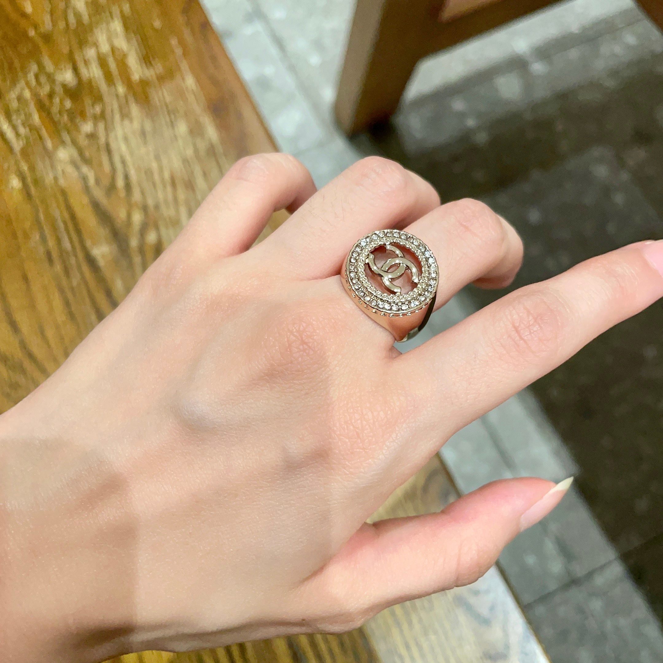 Luxury Gold-Plated Double C Crystal Statement Ring for Women