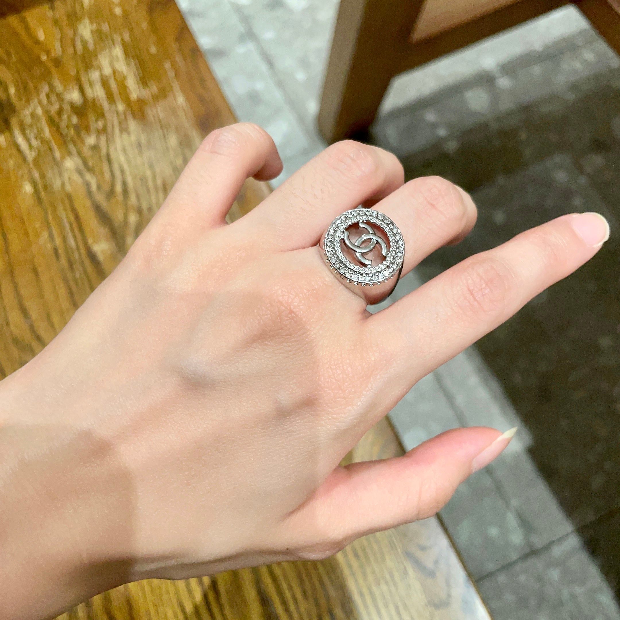 Elegant Crystal Interlocking CC Statement Ring for Women