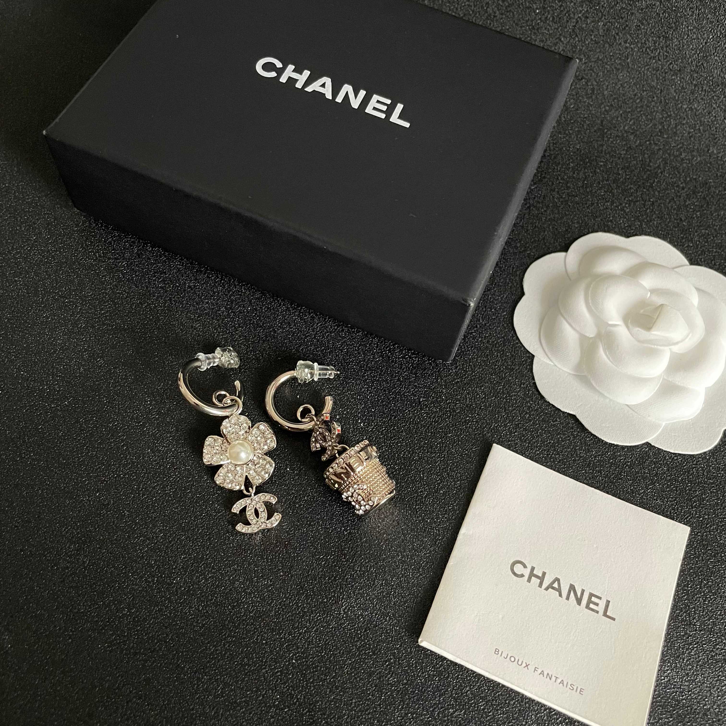 Luxury Camellia Flower Crystal Hoop Earrings with CC Logo Charm