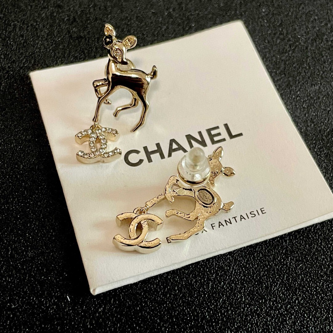 Elegant Gold Deer Dangle Earrings with Crystal Double C Logo
