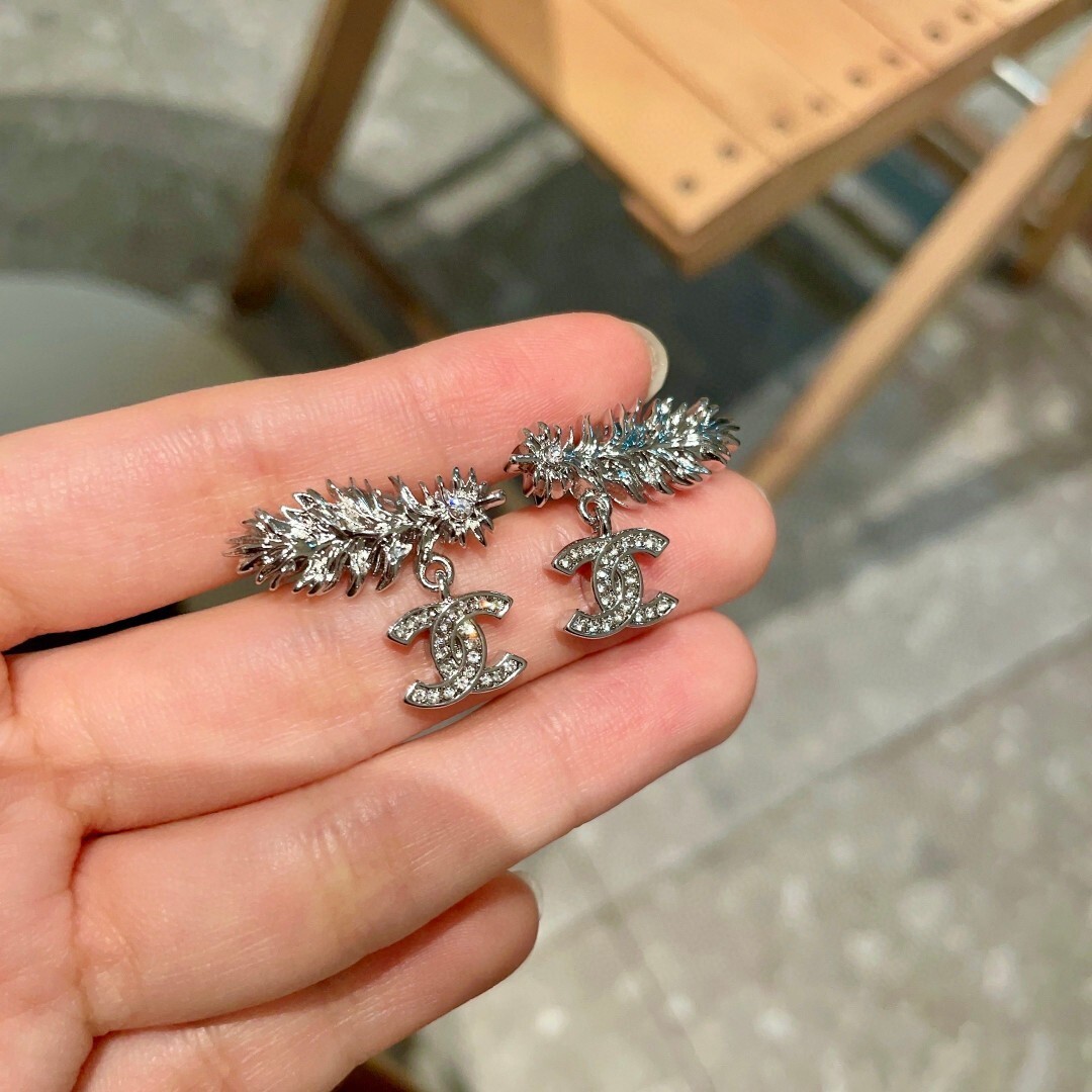 Luxury Silver Crystal Crawler Drop Earrings with Logo Charm