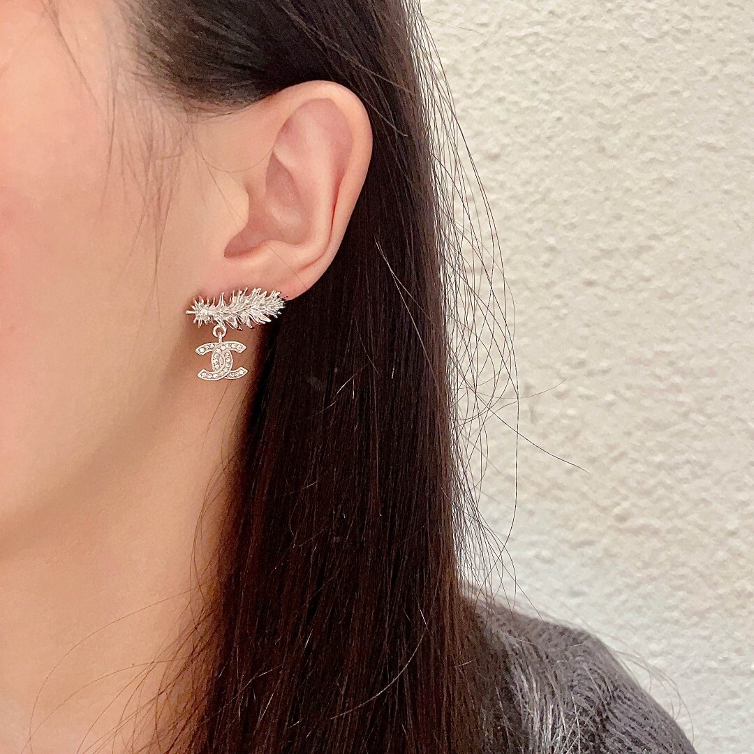 Luxury Silver Crystal Crawler Drop Earrings with Logo Charm