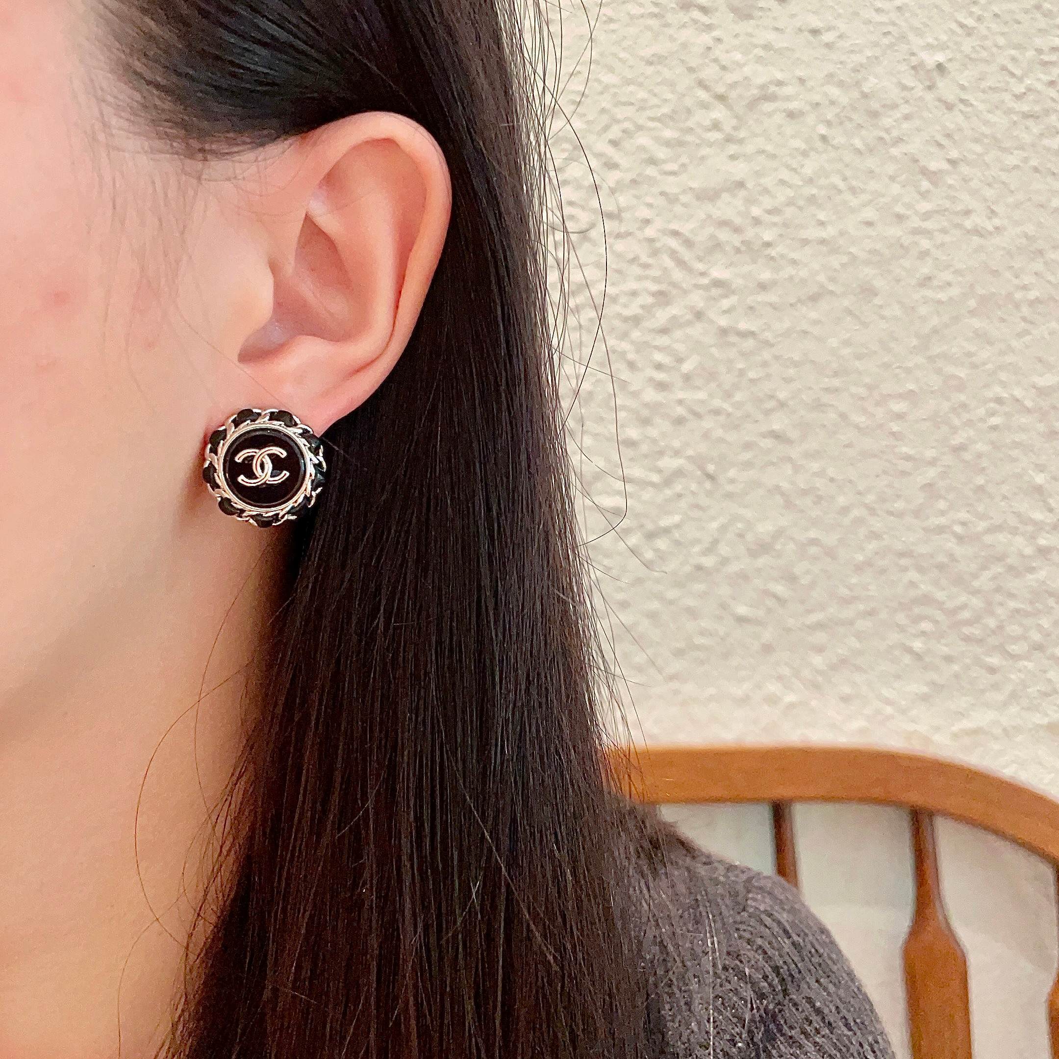 Vintage Style CC Logo Chain Stud Earrings - Luxury Button Design