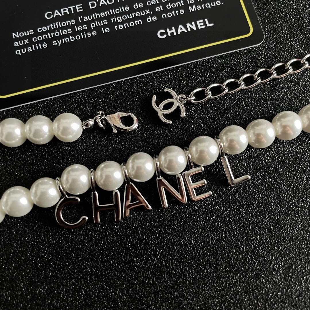 Luxury Pearl Choker Necklace with Silver Chanel Letter Charms