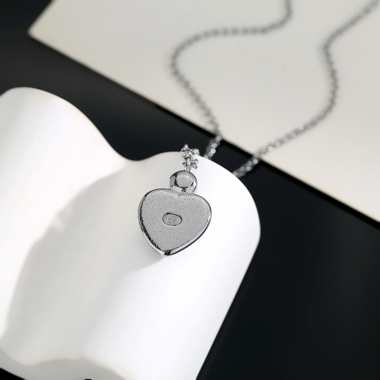 Luxury Blue Heart Crystal CC Pendant Necklace - Silver Tone