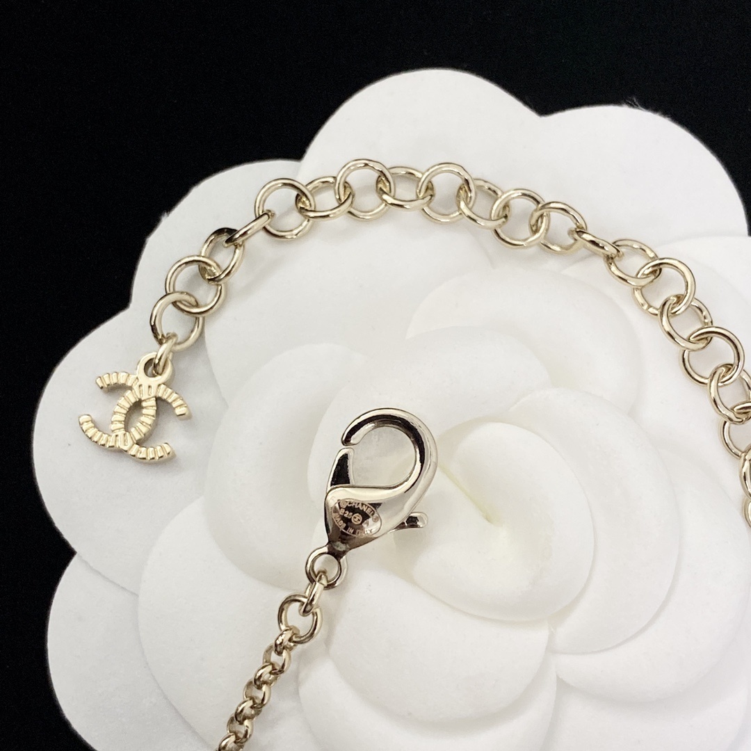 Chanel CC Logo Long Necklace with Heart Crystals and Pearls
