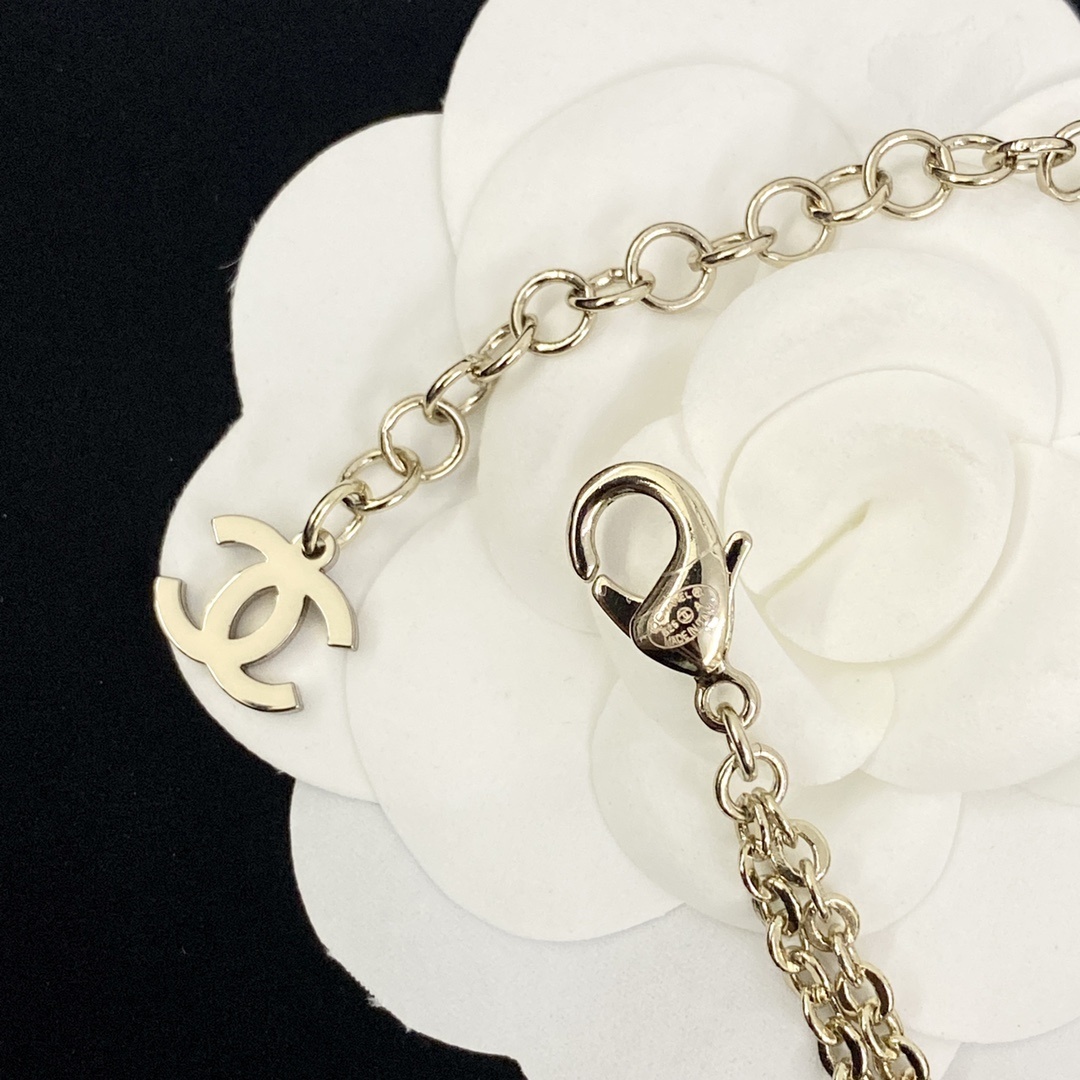 Luxury Double Strand Pearl Necklace with Black Crystal Bow Pendant